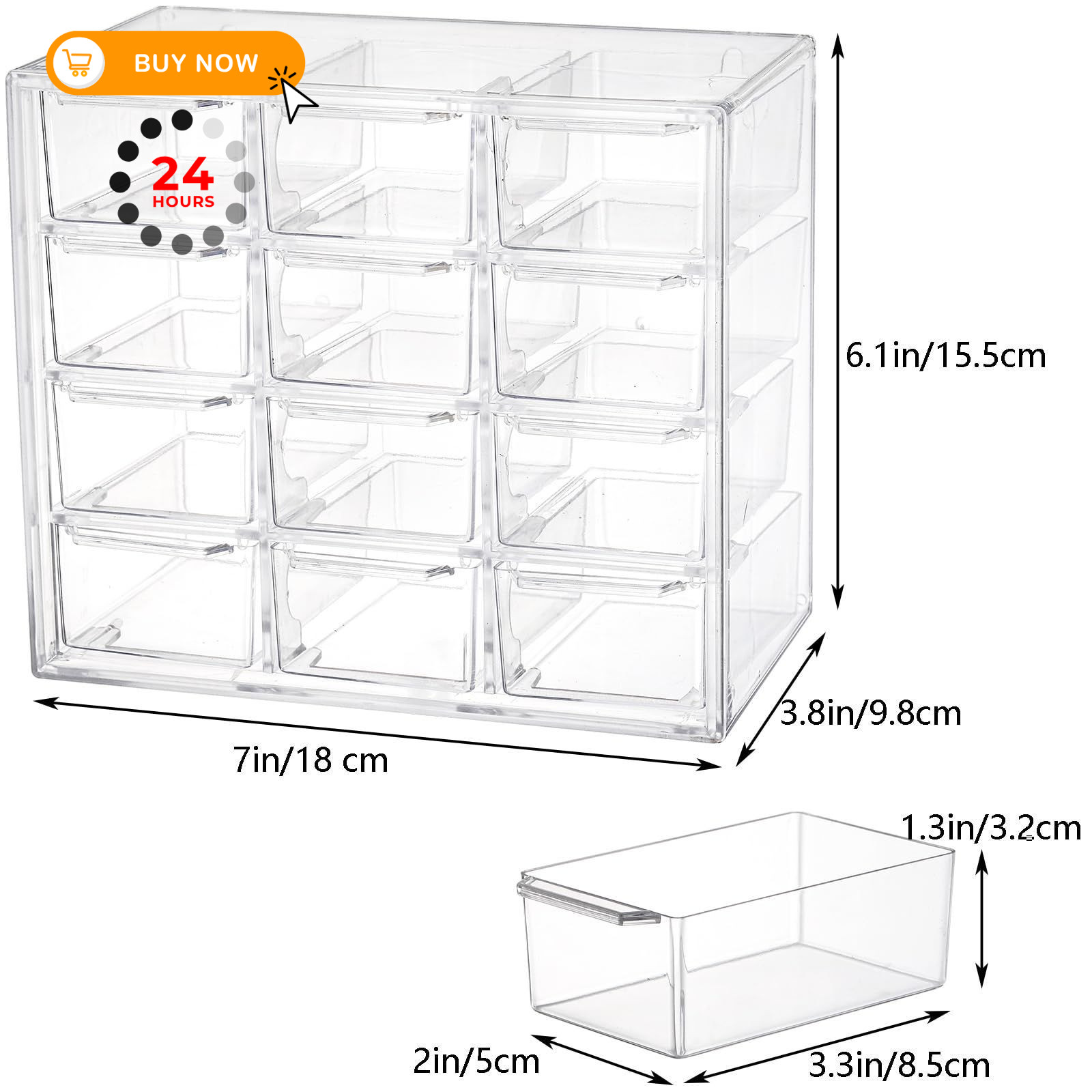 YOUEON 2 Pack Mini Desk Organizer with 12 Removable 7″L x 4″W x 6.1″H, Clear