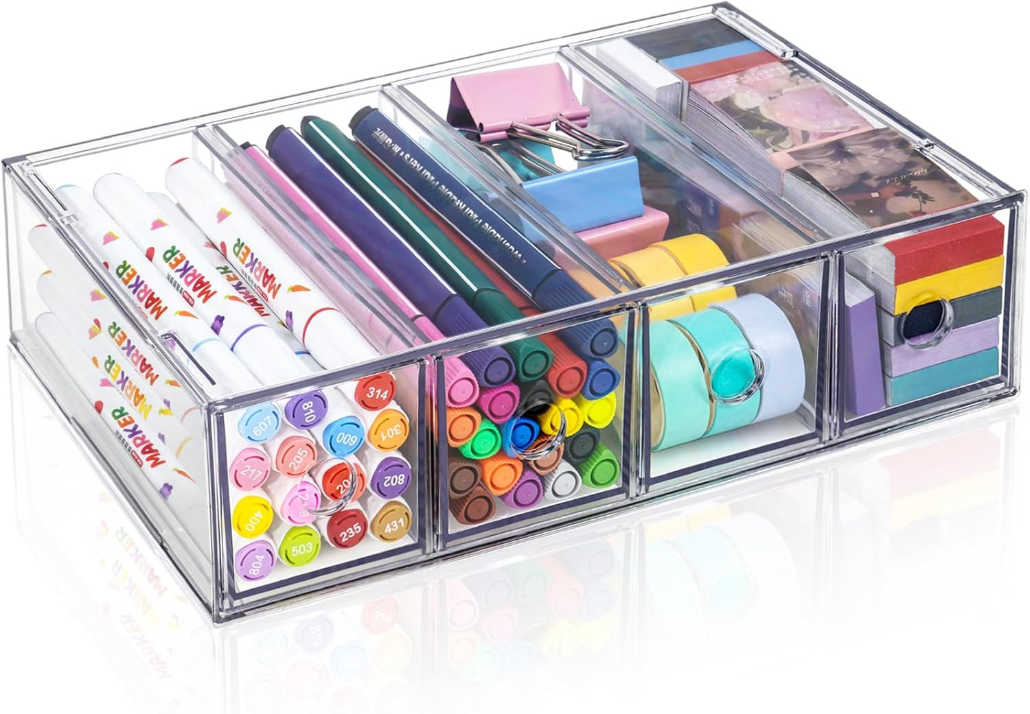 Desk Organizer with 4 Drawers, Stackable Desktop Storage Box with Removable Dra