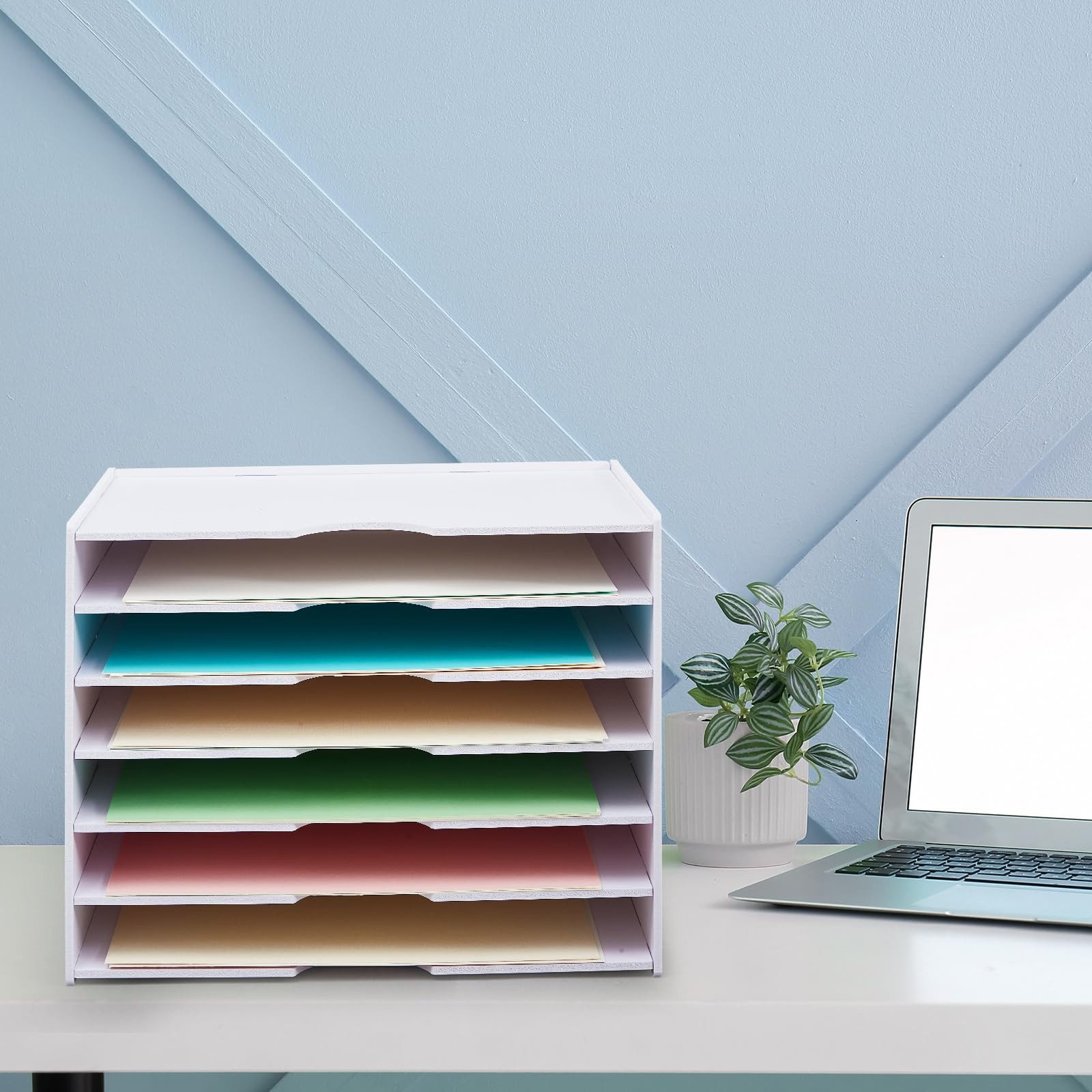 7 Tier Scrapbook Paper Tray Stackable Desk File Organizer 14.2×10.2×11.8 In