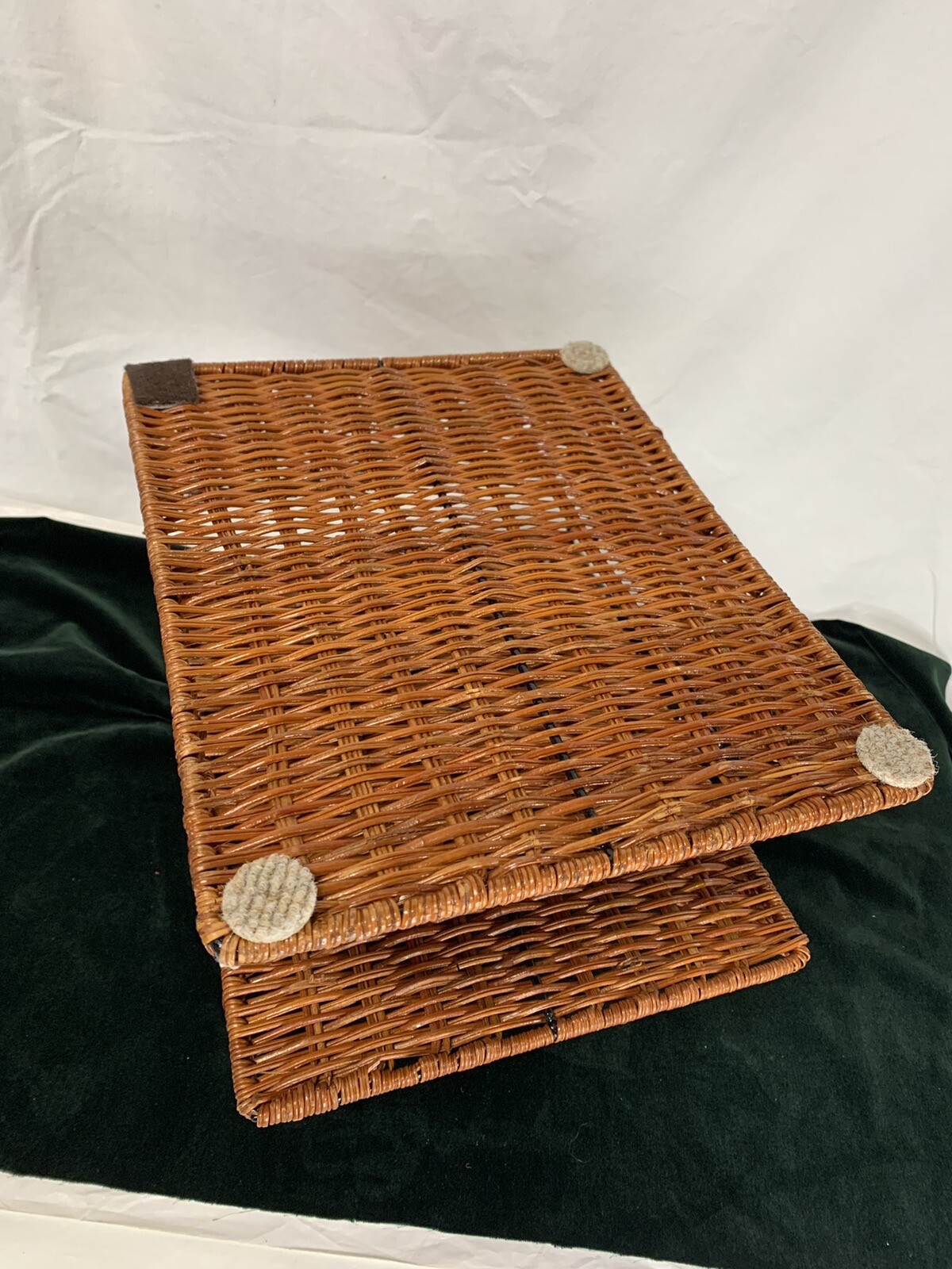 Wicker Desk Letter Paper Organizer Wire & Rattan Brown 2 Tier Double Tray Office