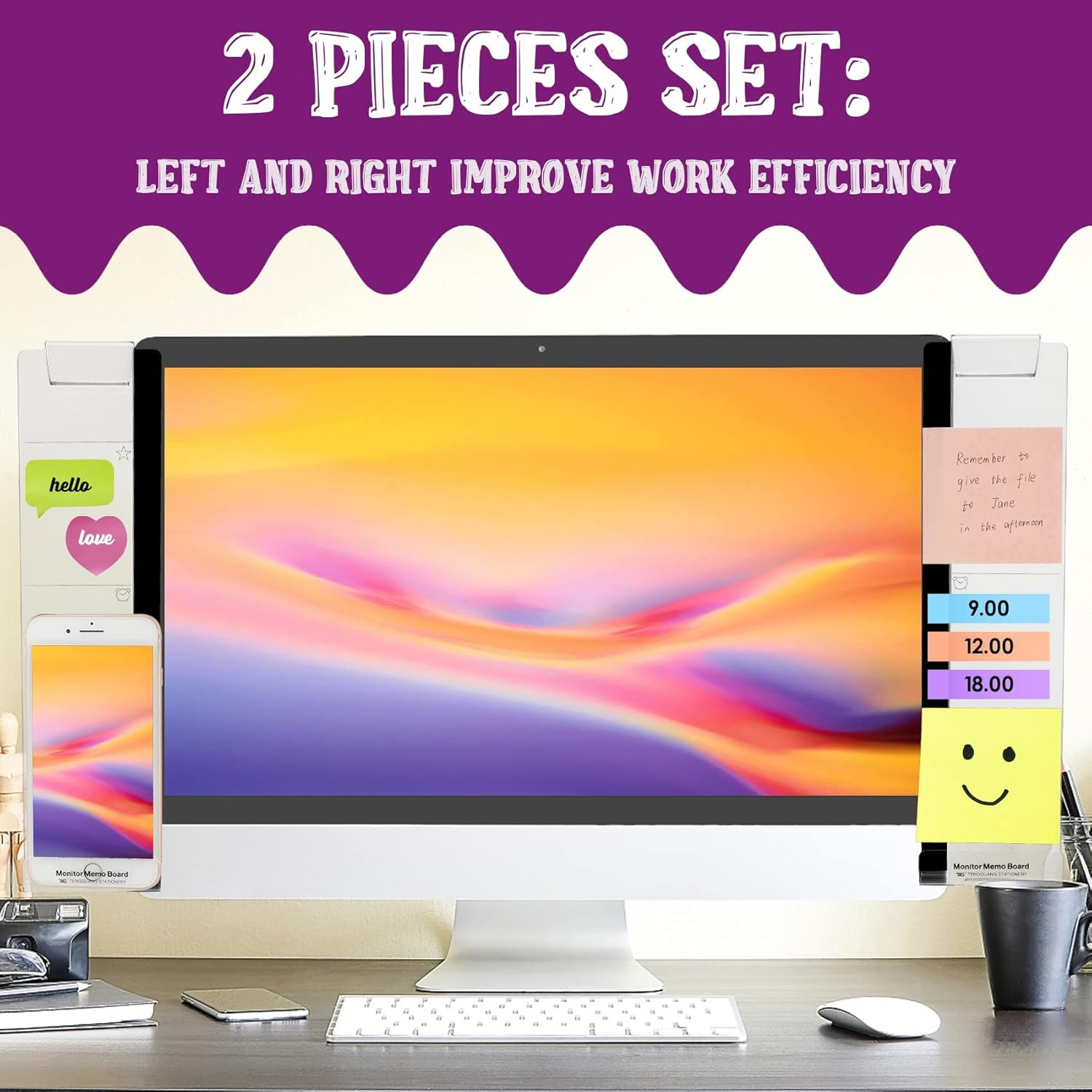 Office Desk Accessories 2Pcs Computer Monitor Memo Board Multifunction Message B