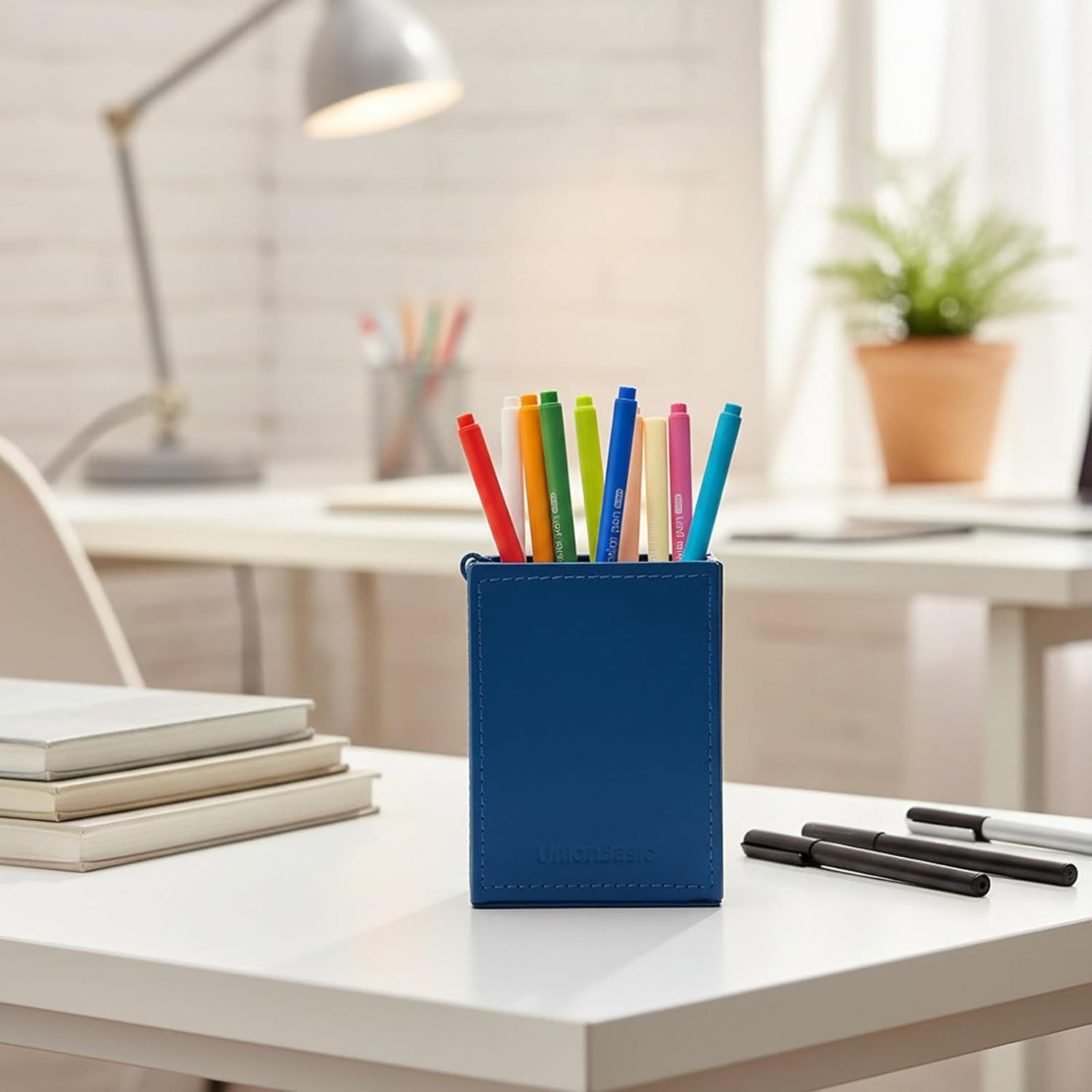 Square Pen Holder, Leather Pencil Cup, Desktop Caddy Stationery Organizer, True