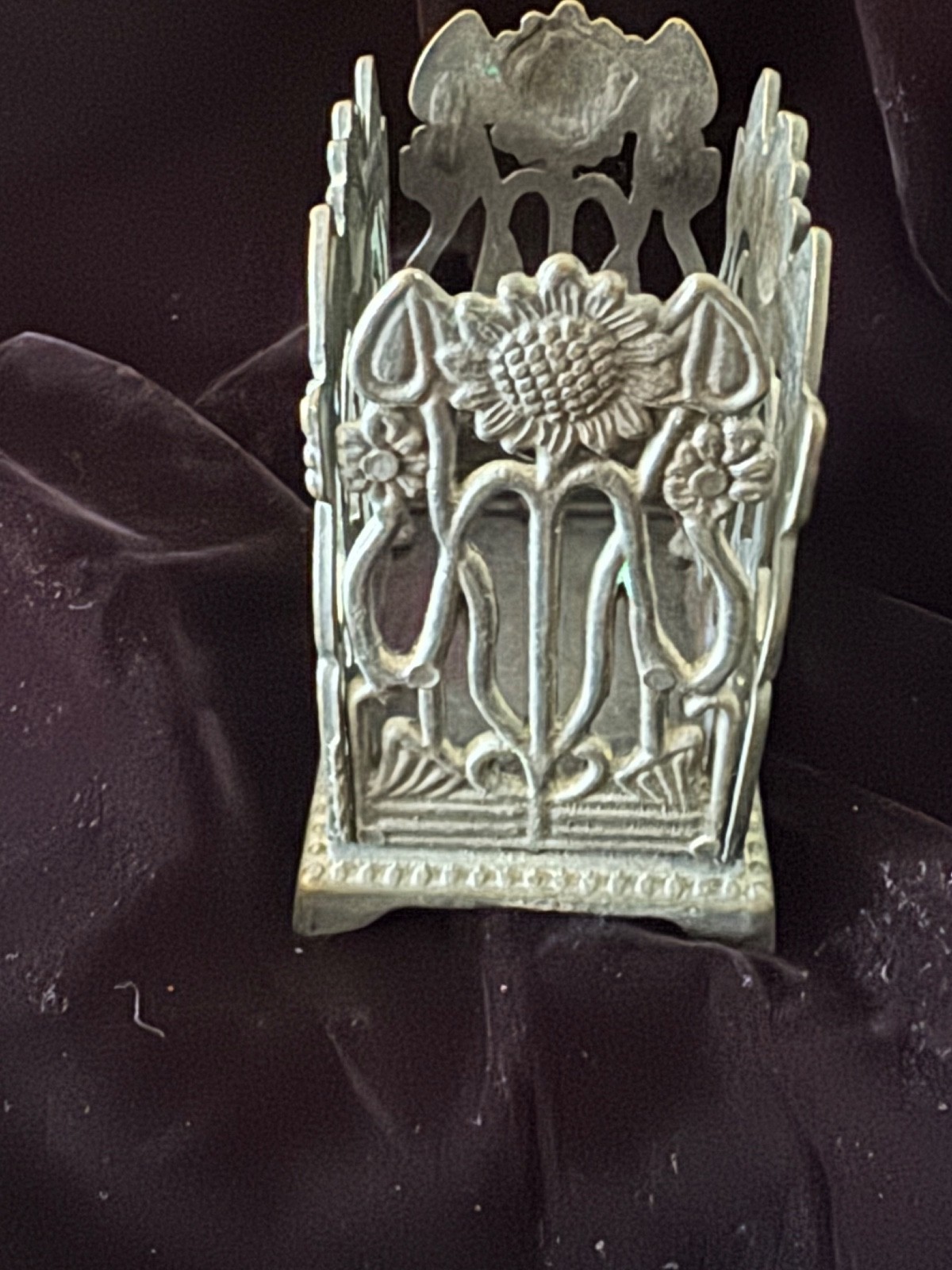 Vintage Pen Pencil Holder Desk Organizer Embossed Sunflower Metal 4″ Tall Italy
