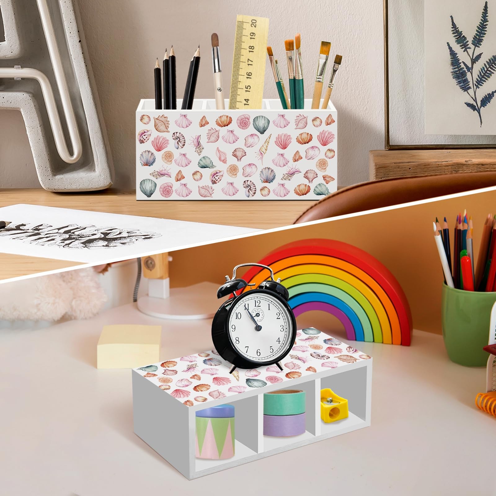 nvucamd Pink Coastal Pen Pencil Holder for Desk, Preppy Beach Seashell Office…
