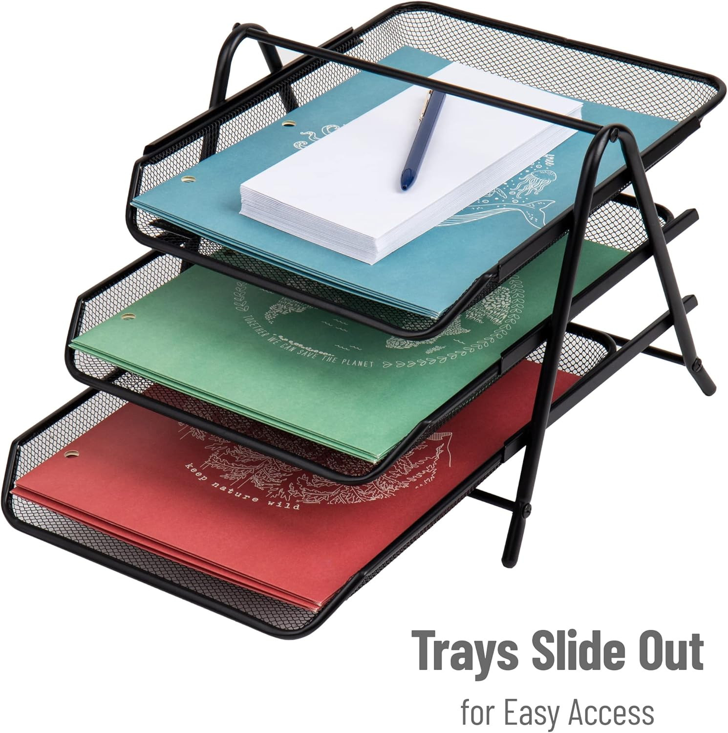 3-Tier Paper Tray, Desktop Organizer, File Storage, Workspace, Office, Metal Mes