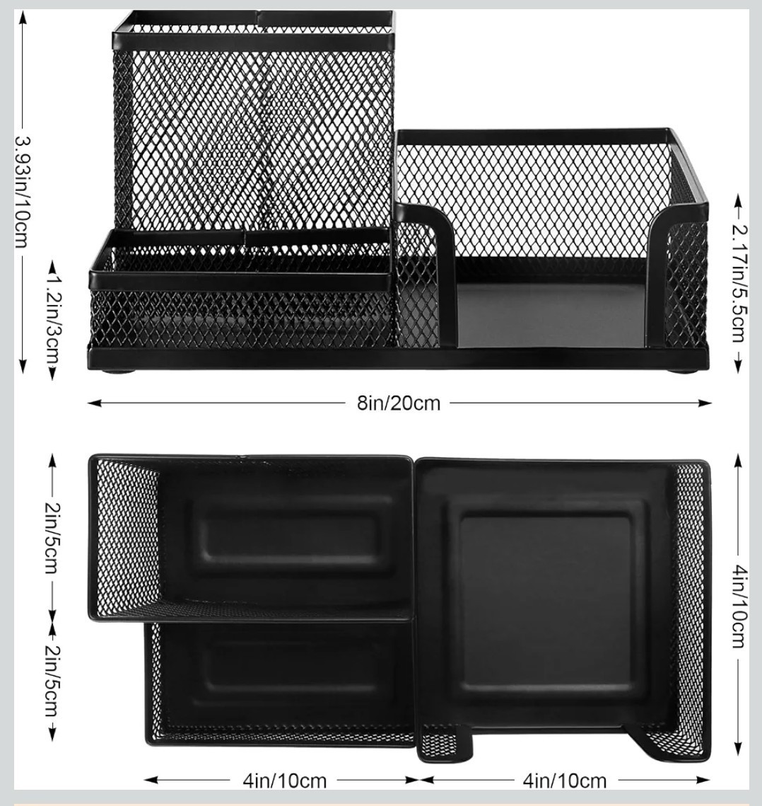 Black Mesh Metal Desktop Organizer, 3-Compartment Desk Pen/Pencil Holder