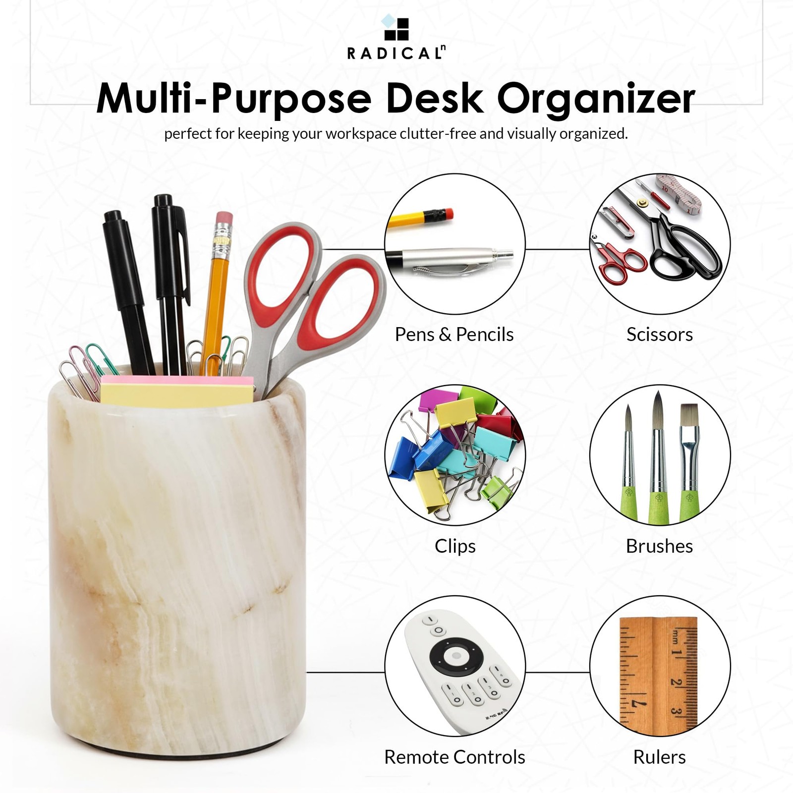 Marble Pen Holder For Desk 4″ Inches White Onyx Handmade Makeup Brush Cup for…