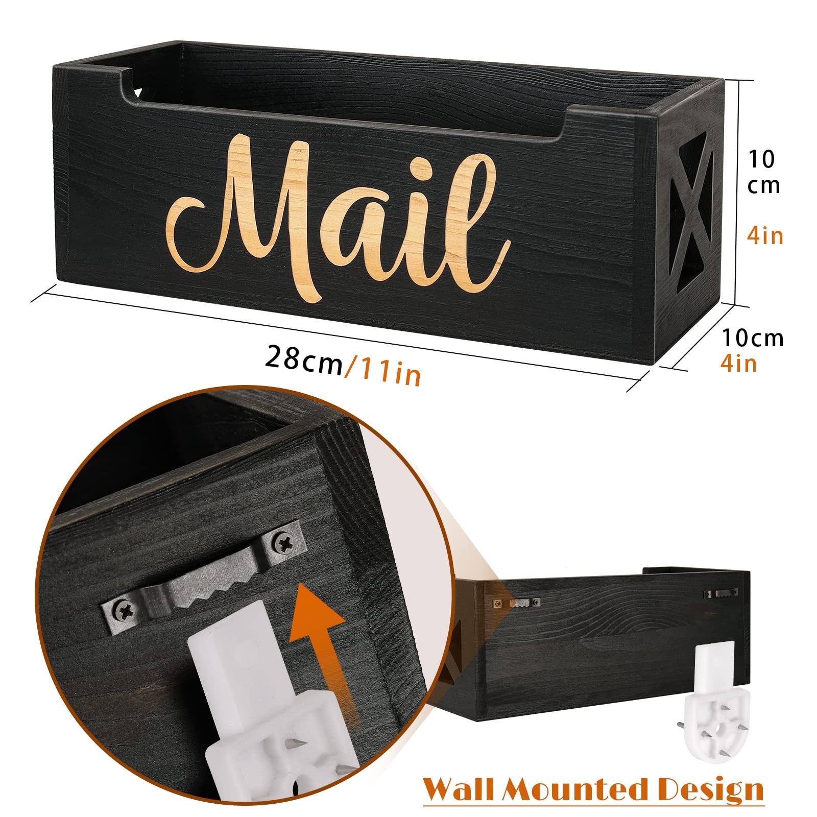 Mail Organizer Mail Holder Countertop, Rustic Wooden Mail Basket Mail Tray Le…