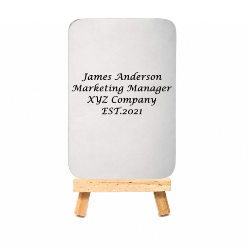 Personalize Stainless Steel Engraved Desk Name Plate with Wooden Stand Accessory