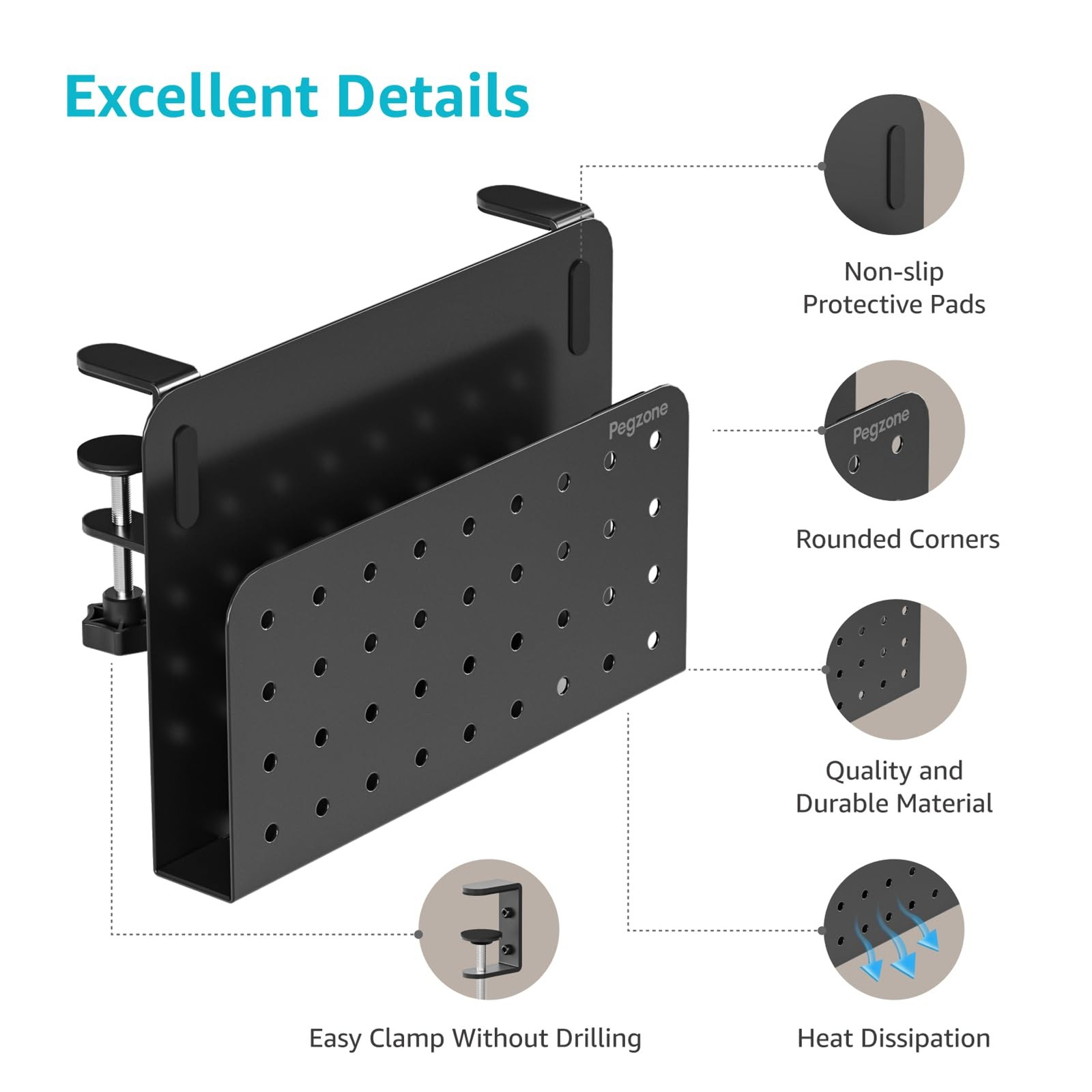Desk Side Storage Organizer Clamp Mount Laptop Holder Pegboard Accessories note
