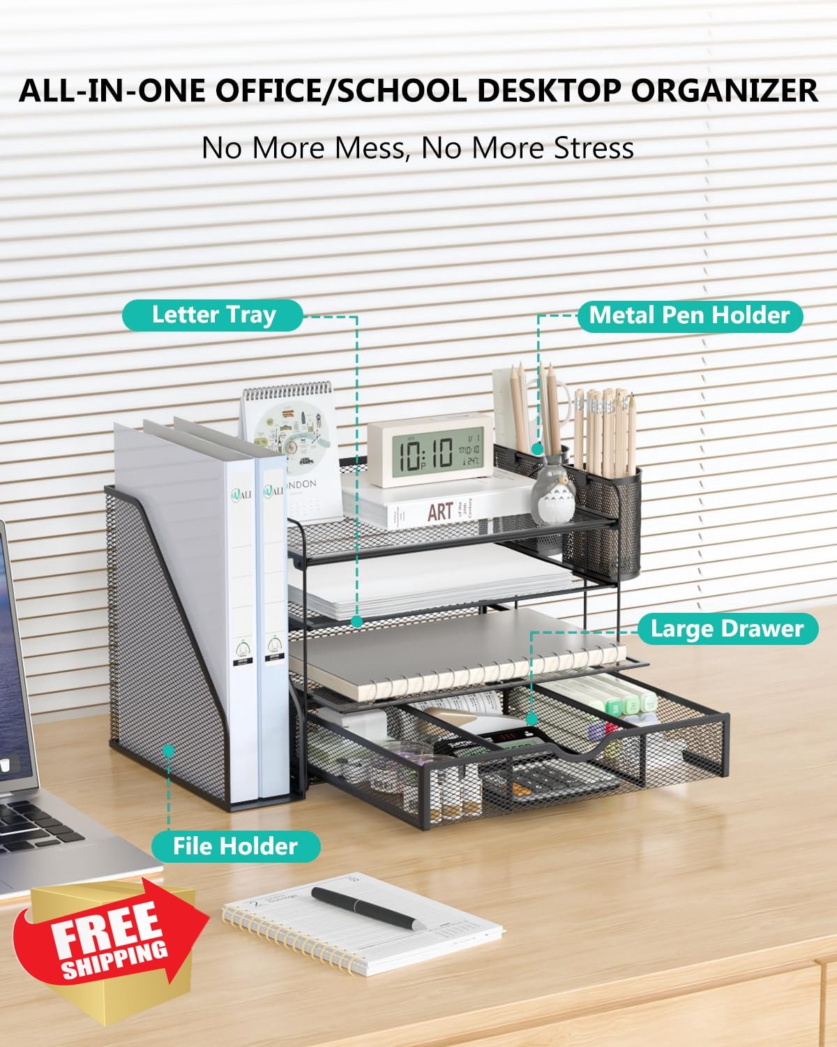 WALI Desk File Organizer 4-Tier Black 1 Pack