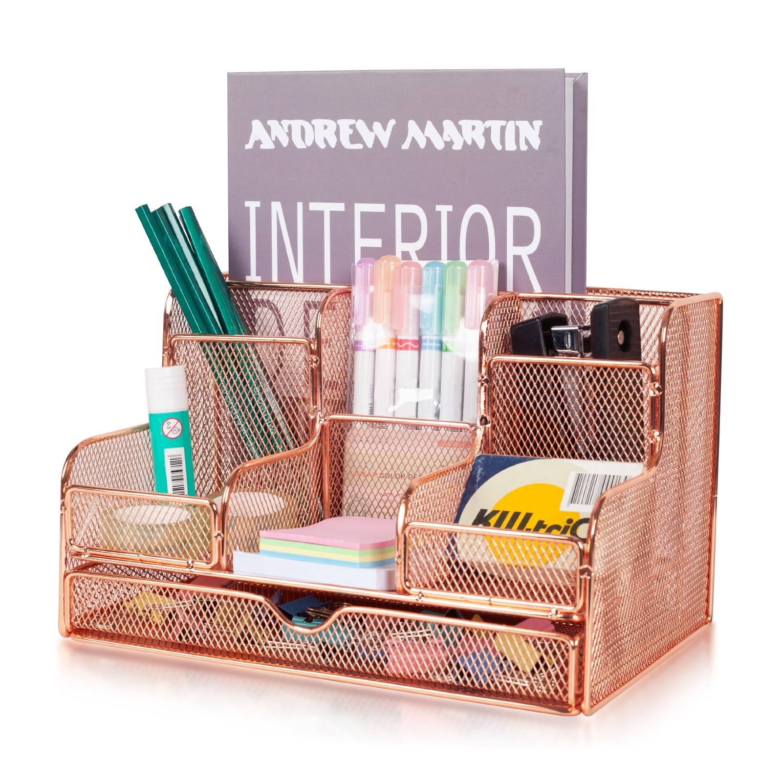 Barelove Rose Gold Desk Organizer with Sliding Drawer, Large Office