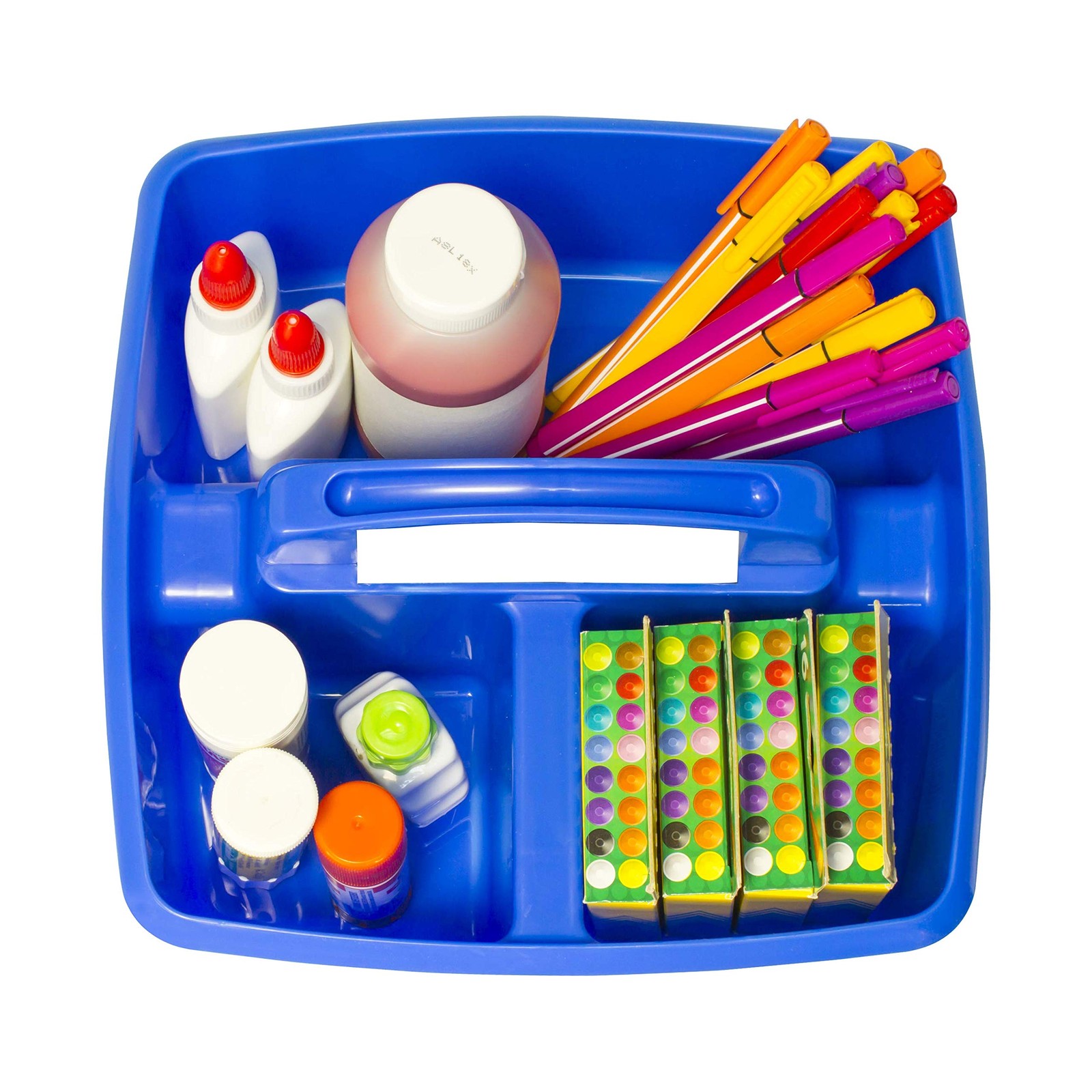 Storex 3-Compartment Small Classroom Organizer Handle Blue 5-Pack 00947E06C