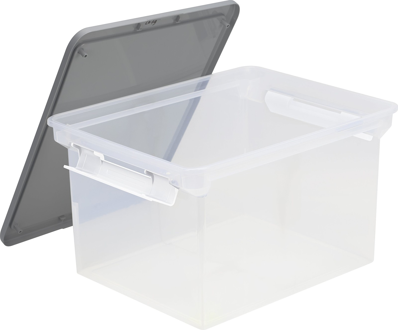 Storex Portable File Tote with Locking Handles, Single, Clear/Silver