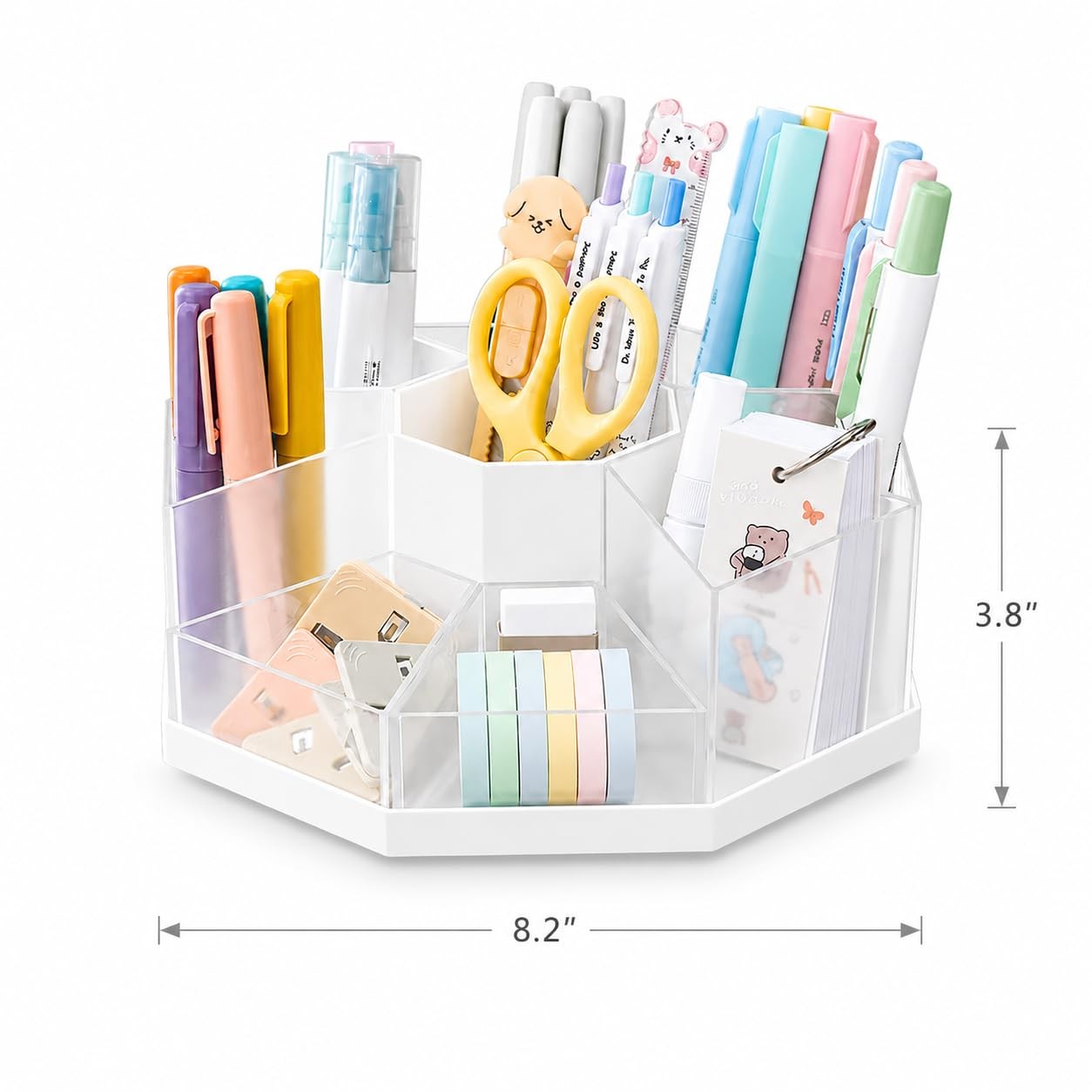 Rotating Pen Holder for Desk, 360 Degree Desk Organizer with 9 Removable Comp…