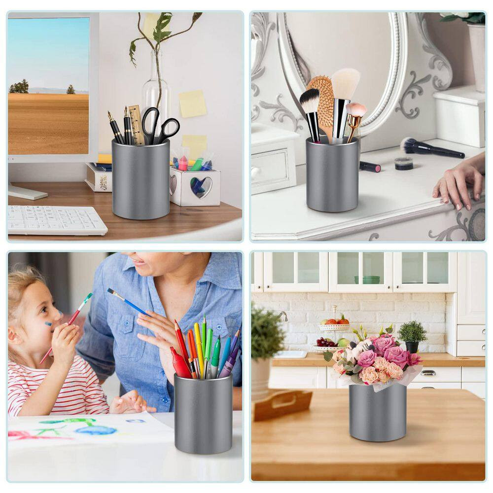 Metal Pen Holder Cup with Non-Slip Silicone Base, Large Capacity Desk Organizer