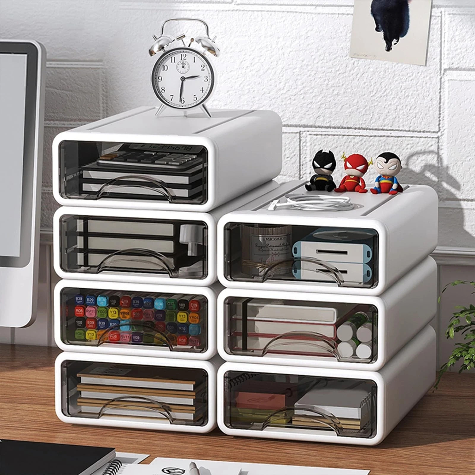 Desk Organizer with Drawers, Stackable Storage Drawers with Compartments Desk…