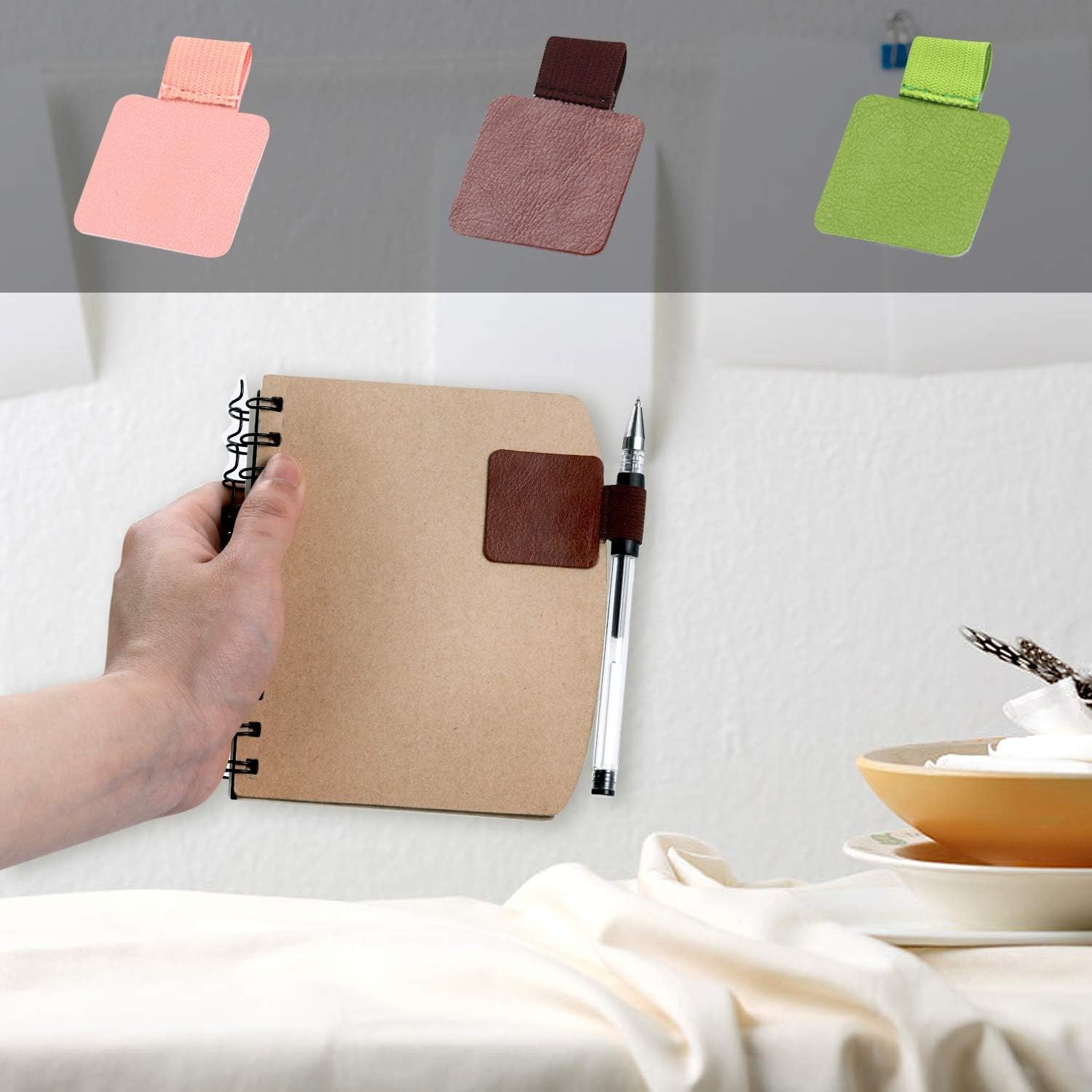 Pen Loop Holder Set 12 Pack Self-Adhesive Pencil Holder Elastic Design Notebooks