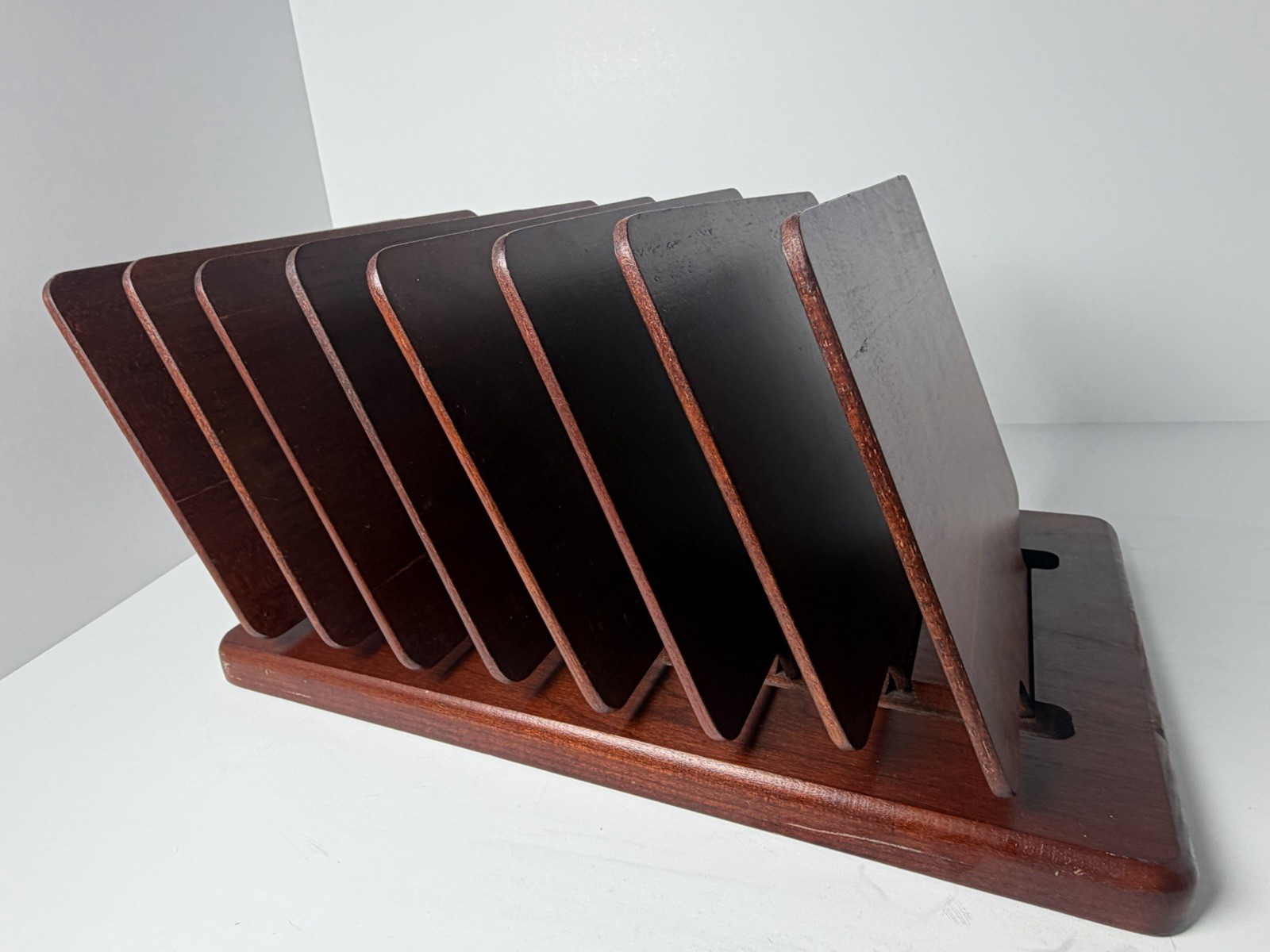 Vintage Wood Levenger Desk Organizer MCM Style 8 Moveable Partitions Retro Rare