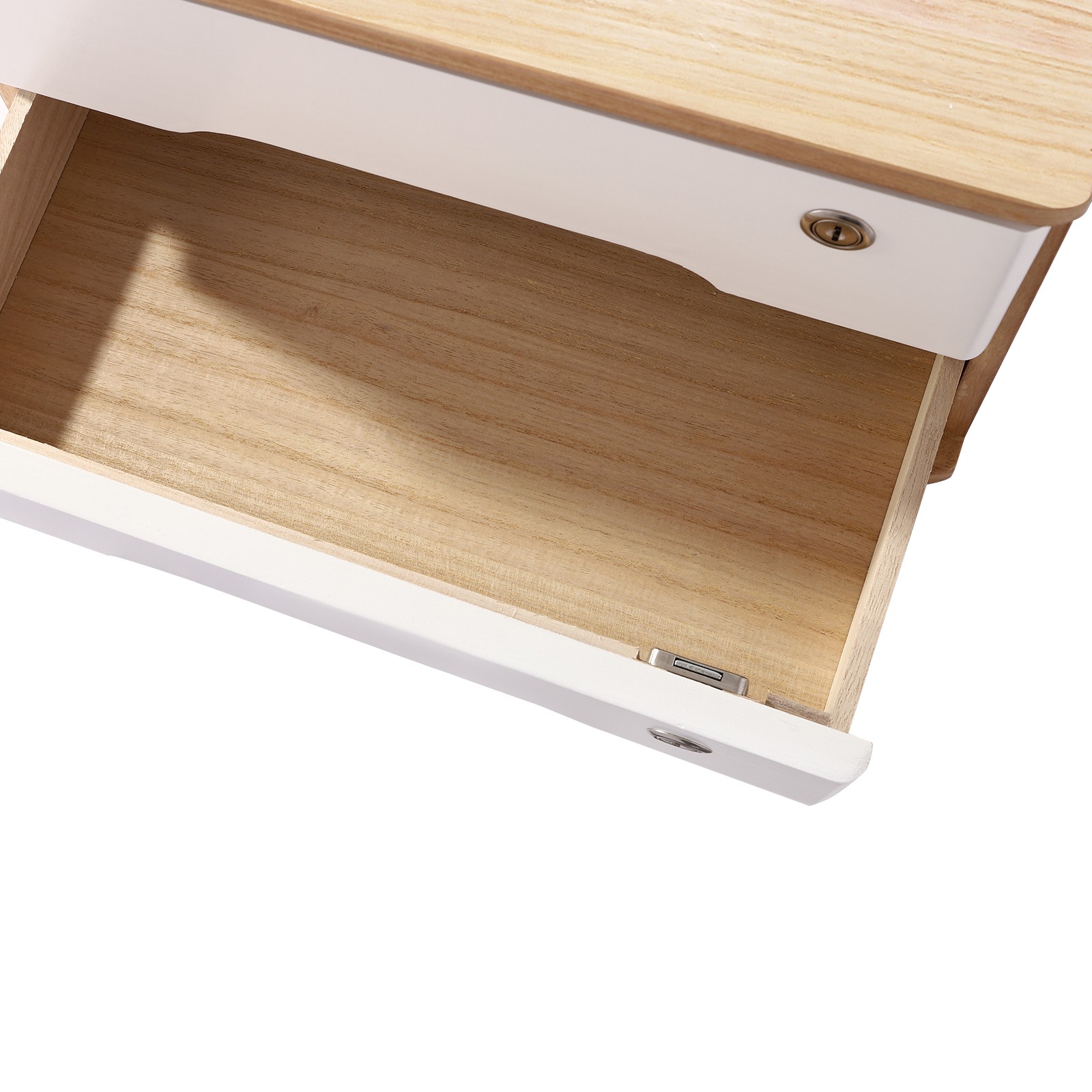 2 Tier Desktop Organizer with 2 Lockable Drawers Wooden Desk Storage Box