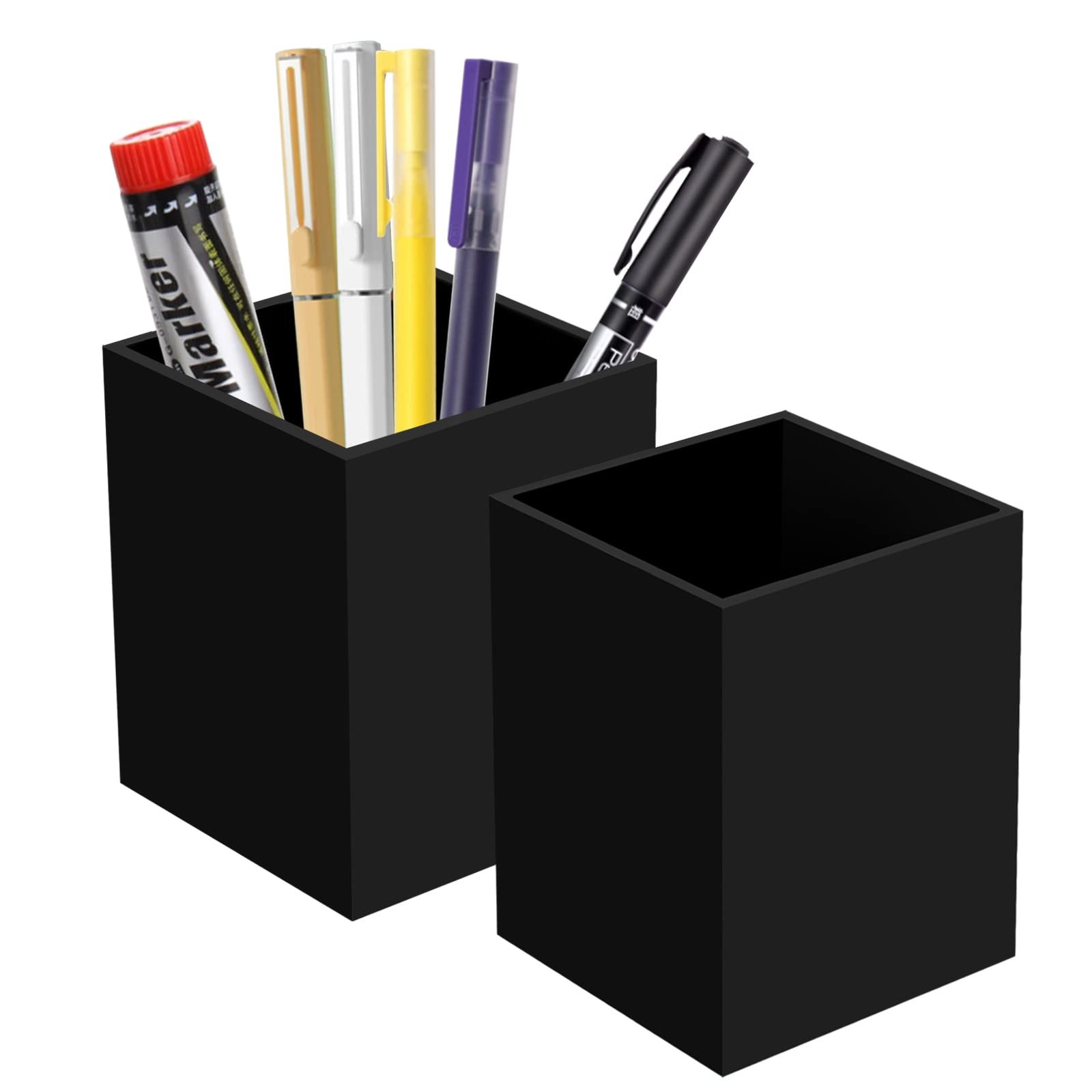 Ptaedex 2 Pack Acrylic Pen Pencil Holder, Black 3 x 3 x 3.94 inch,