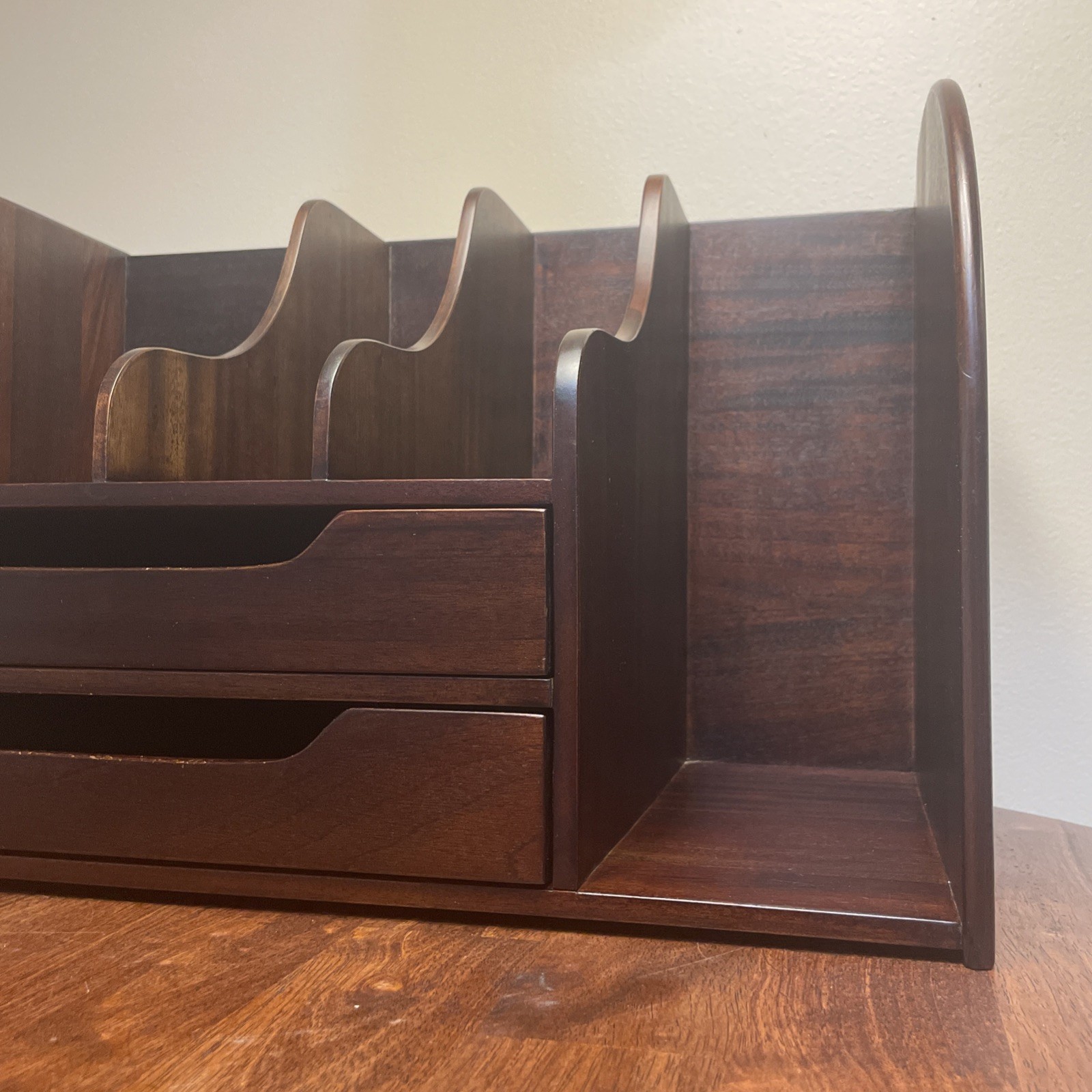 Vintage Danish Modern Style Mahogany Wood Desk Organizer Mail Sorter Selamat HTF