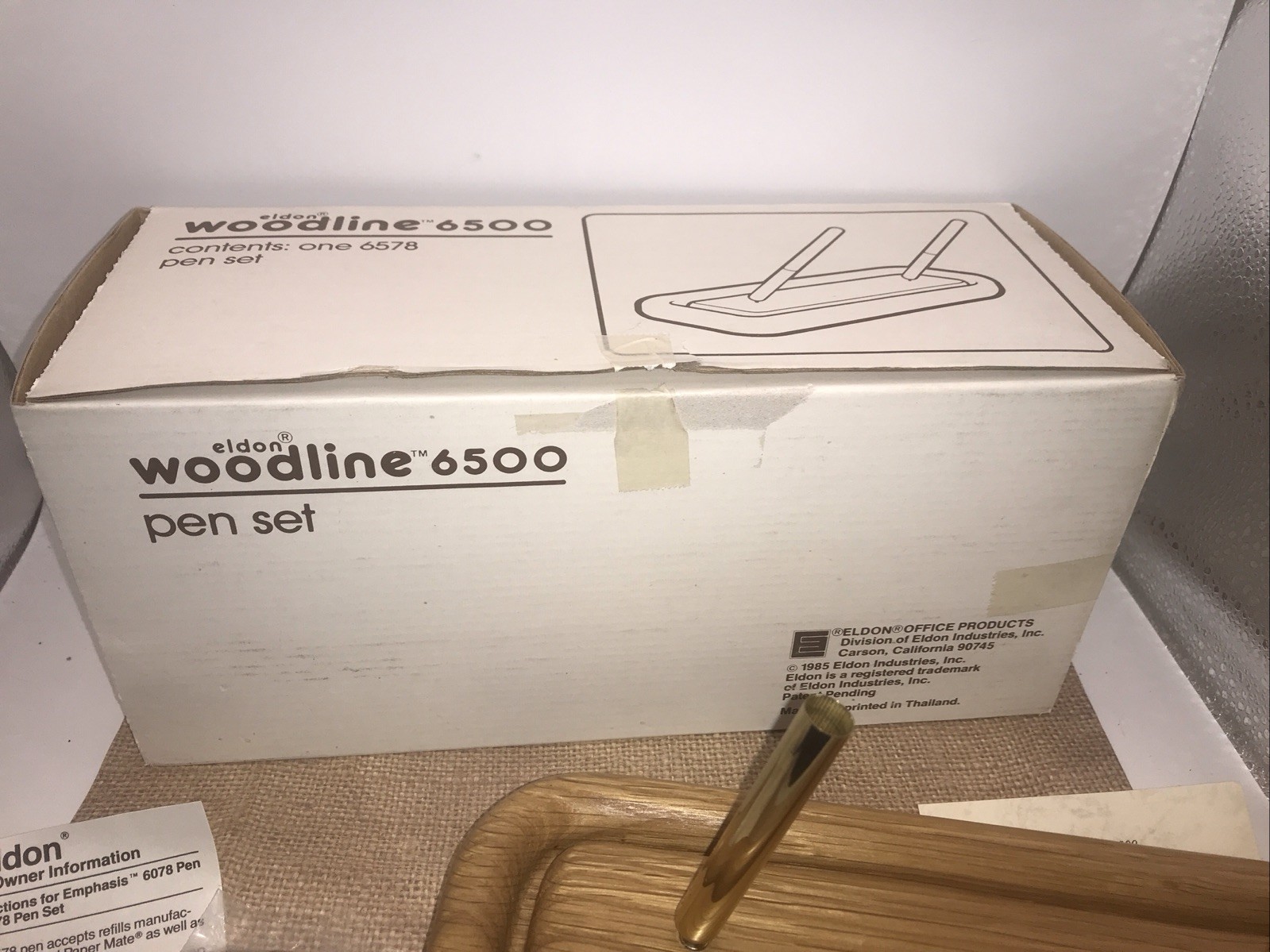 Vintage Eldon 1980’s Woodline 6500 Oak+Brass PEN HOLDER AND PENS NEW OLD STOCK