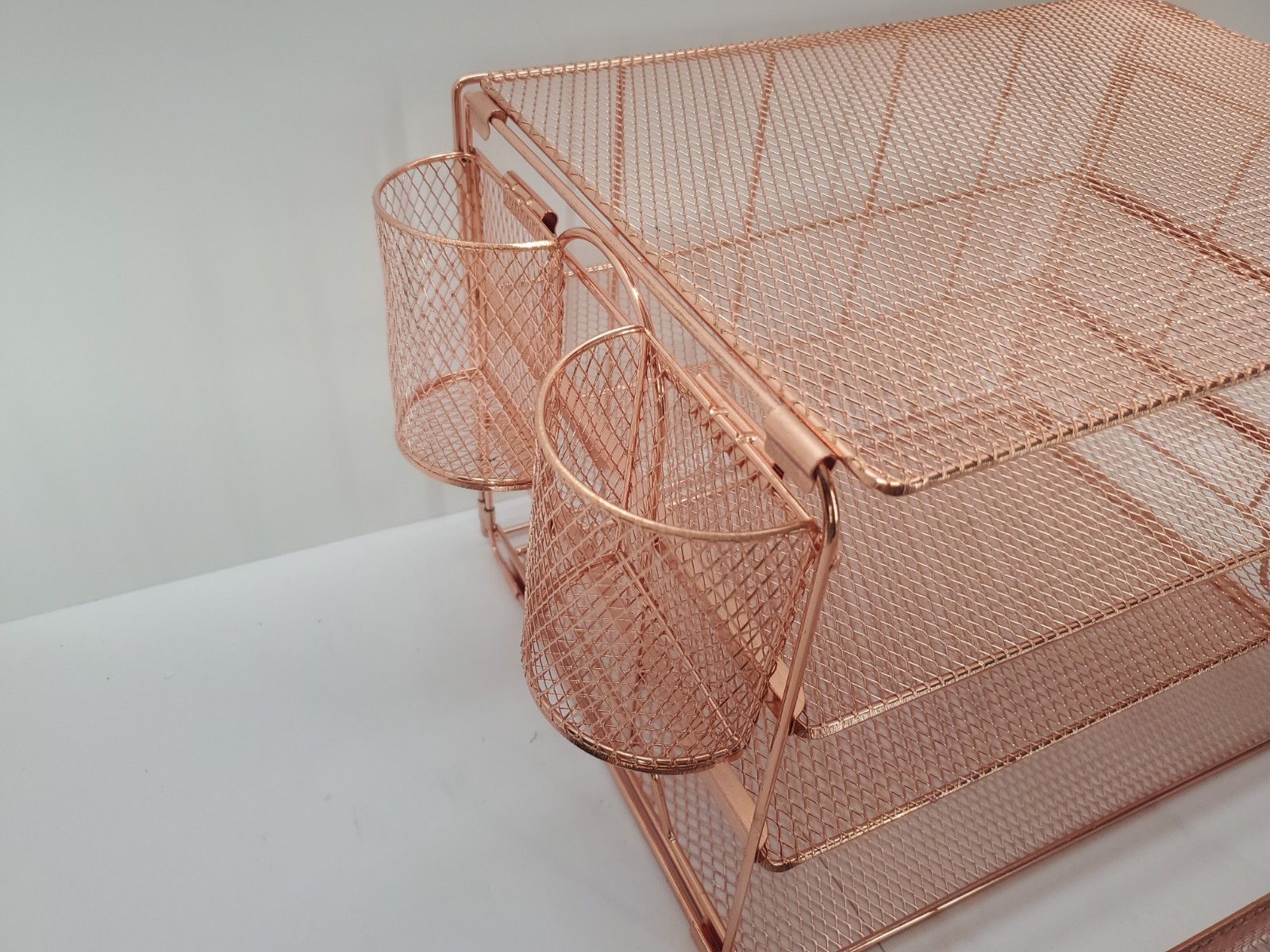 Desk Organizer with File Holder 4 Tier Trays Drawer Pen Holders Rose Gold