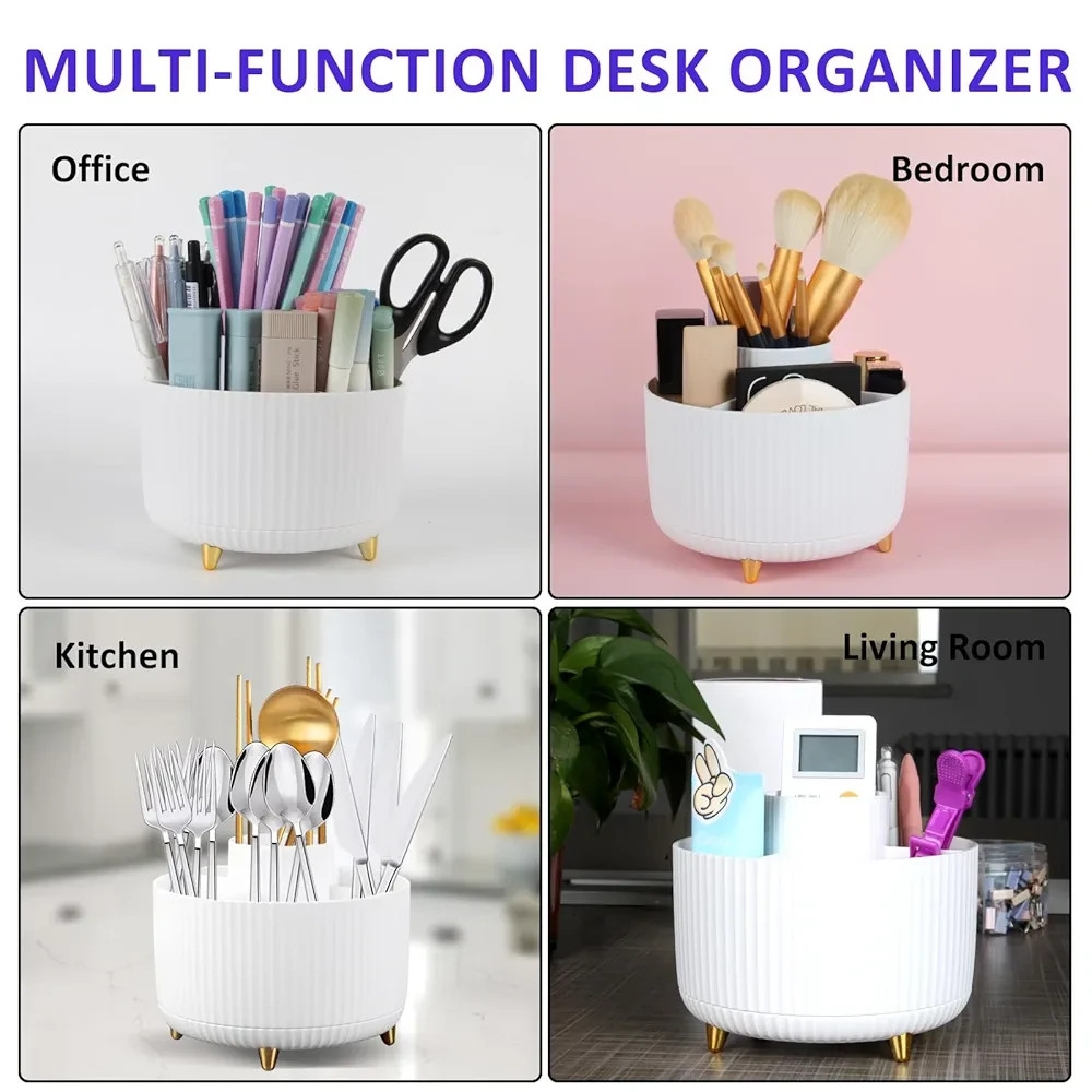 360°Rotating Desk Organizer 5-Slot Pen,Makeup & Kitchen Utensil Holder,Multiuse