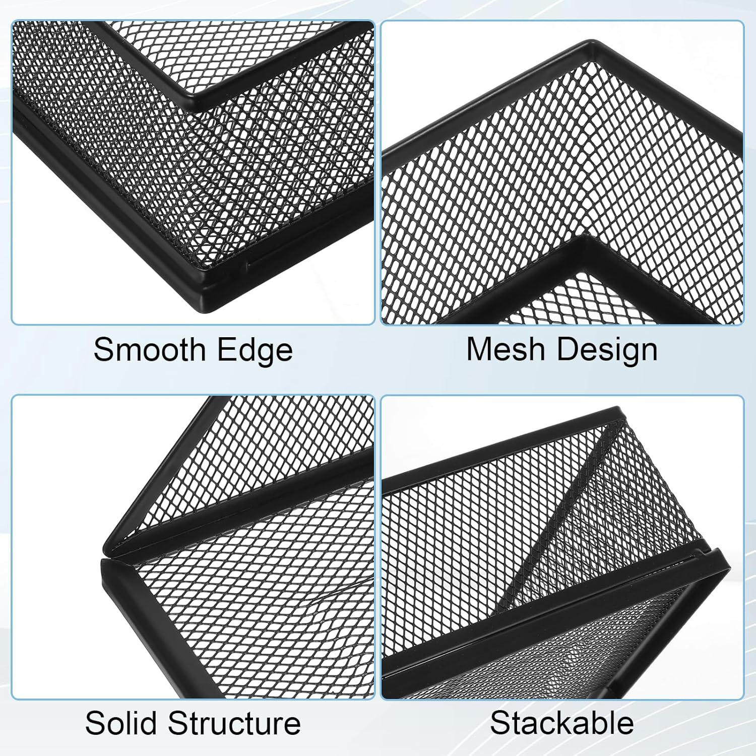 2 Pack 12.8 X 9.84 Inch Black Metal Mesh Letter Tray, Stackable Desk File Organi