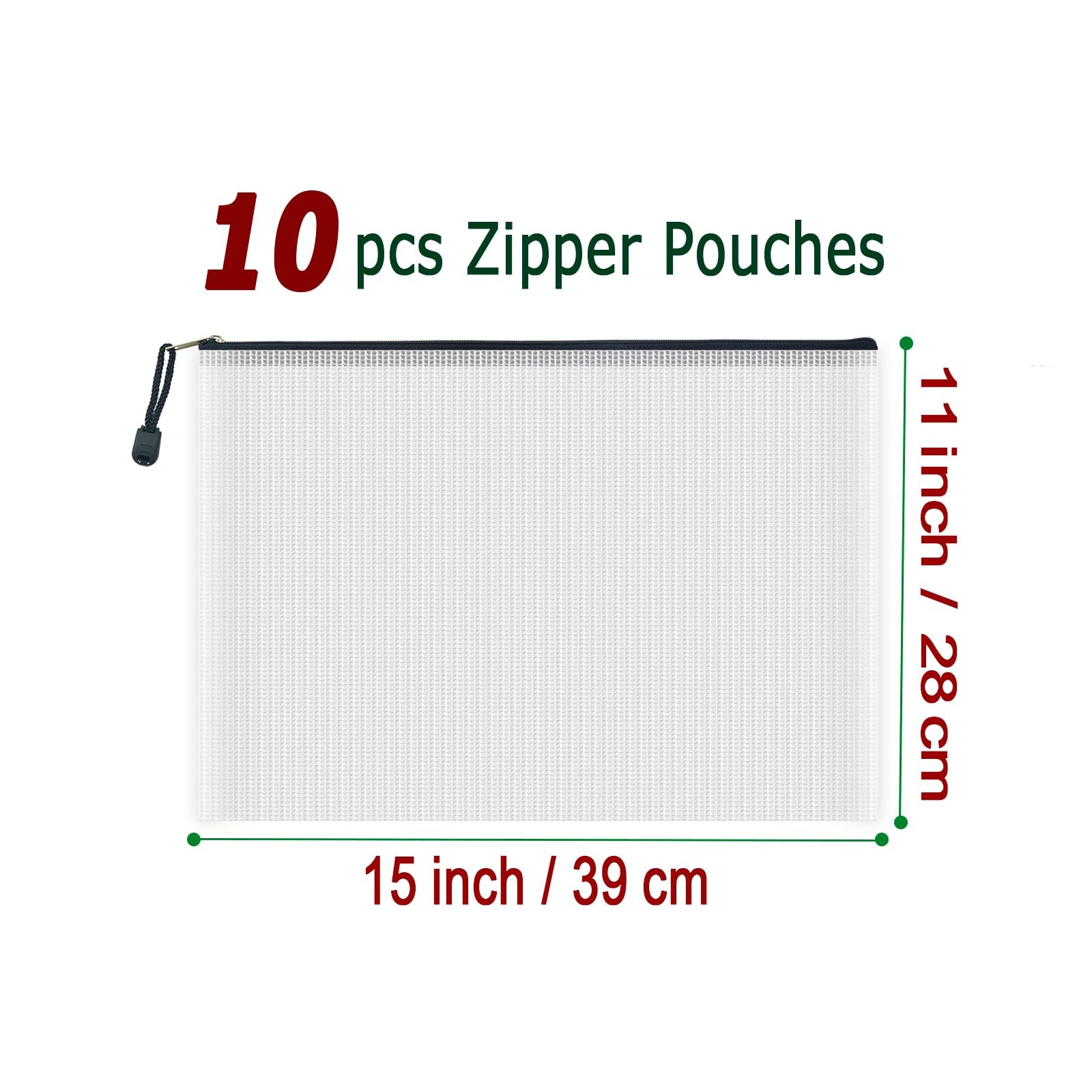 10 Pcs Zipper File Bags, Waterproof Plastic Mesh Pouch for Office , Board Gam…