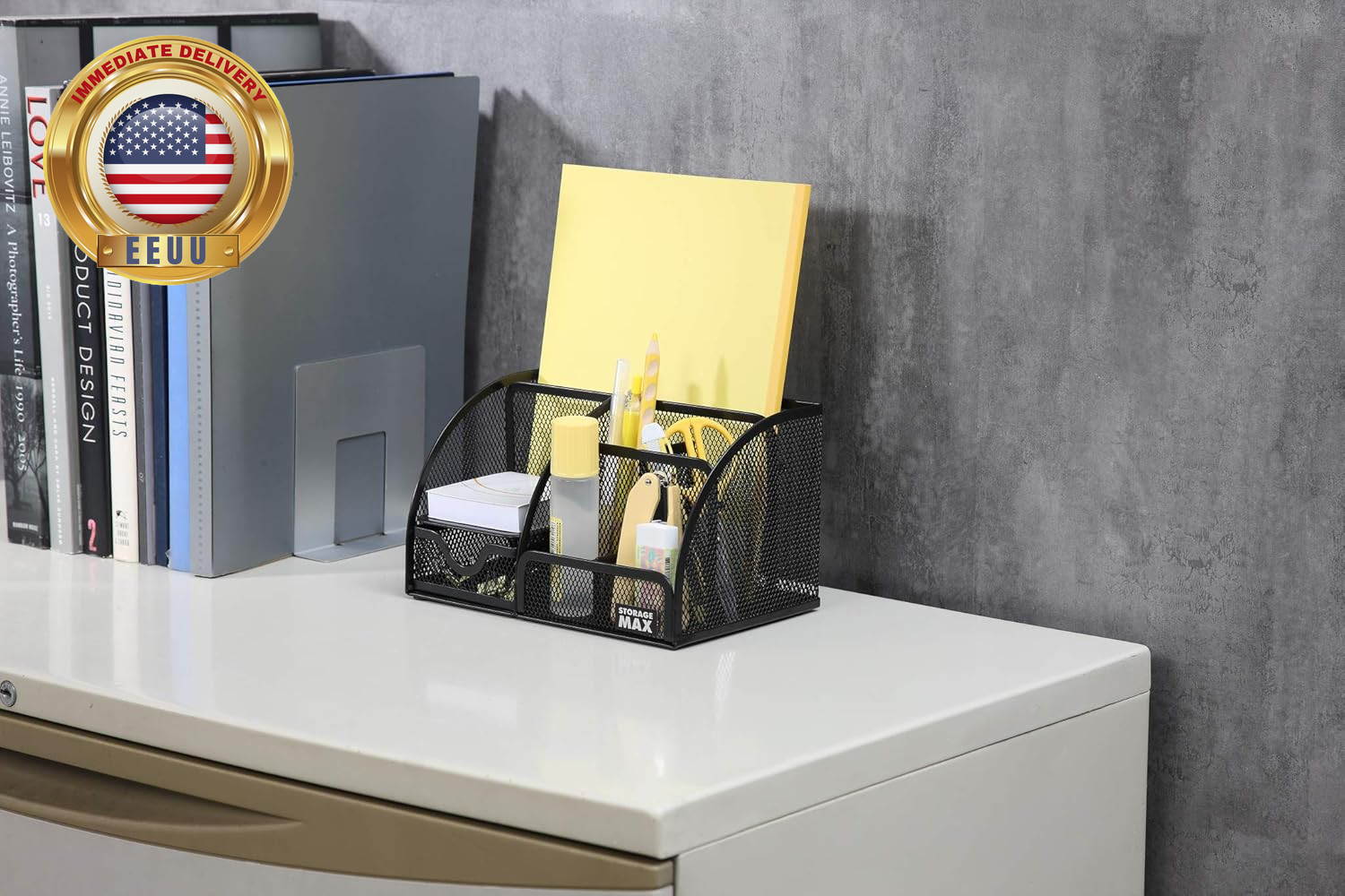 Desk Organizer with Drawer, Desktop Wire Mesh Sorter with 6 Compartments for Pen