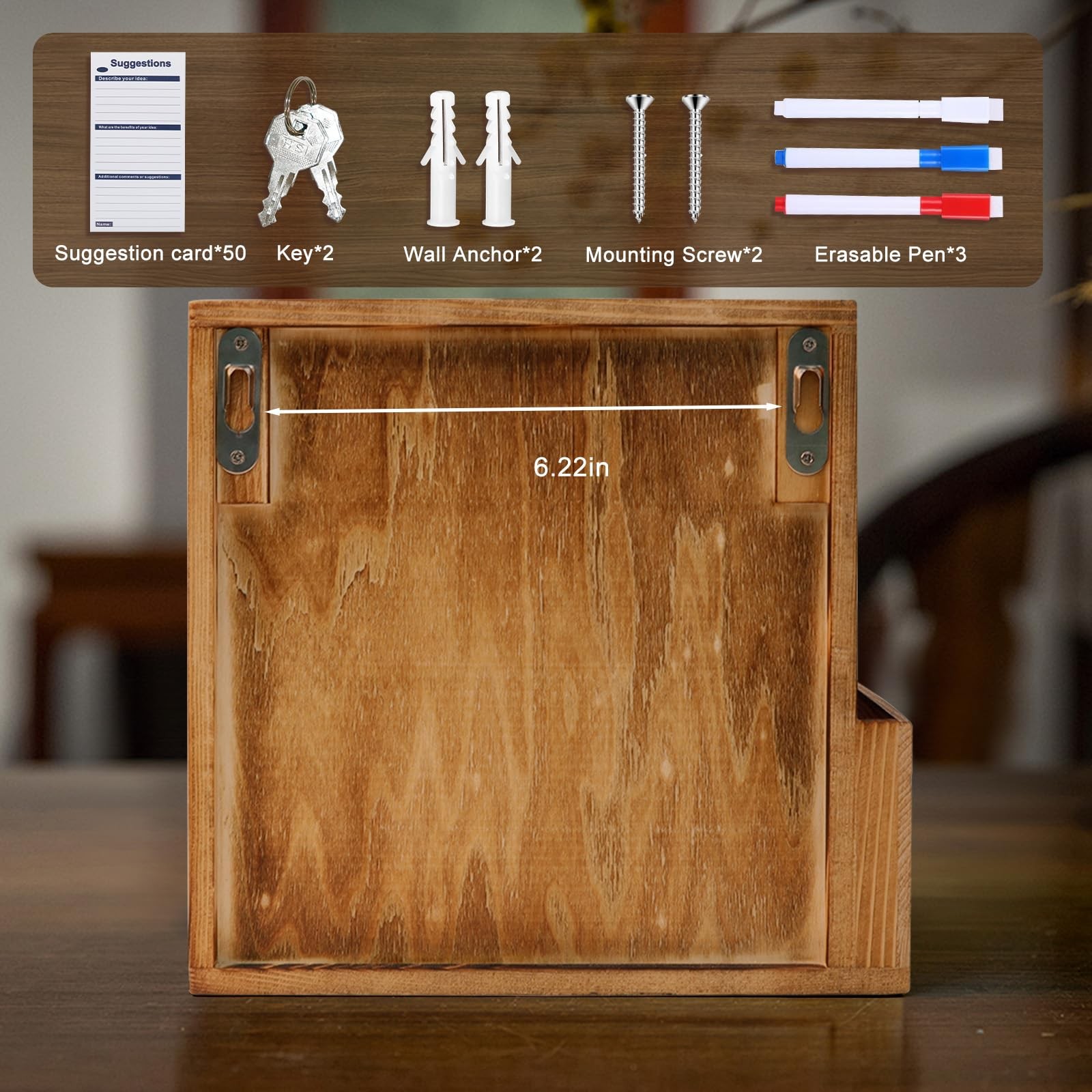 Wood Suggestion Box with Slot and Lock,Wooden Tip Money Drop Medium, wood