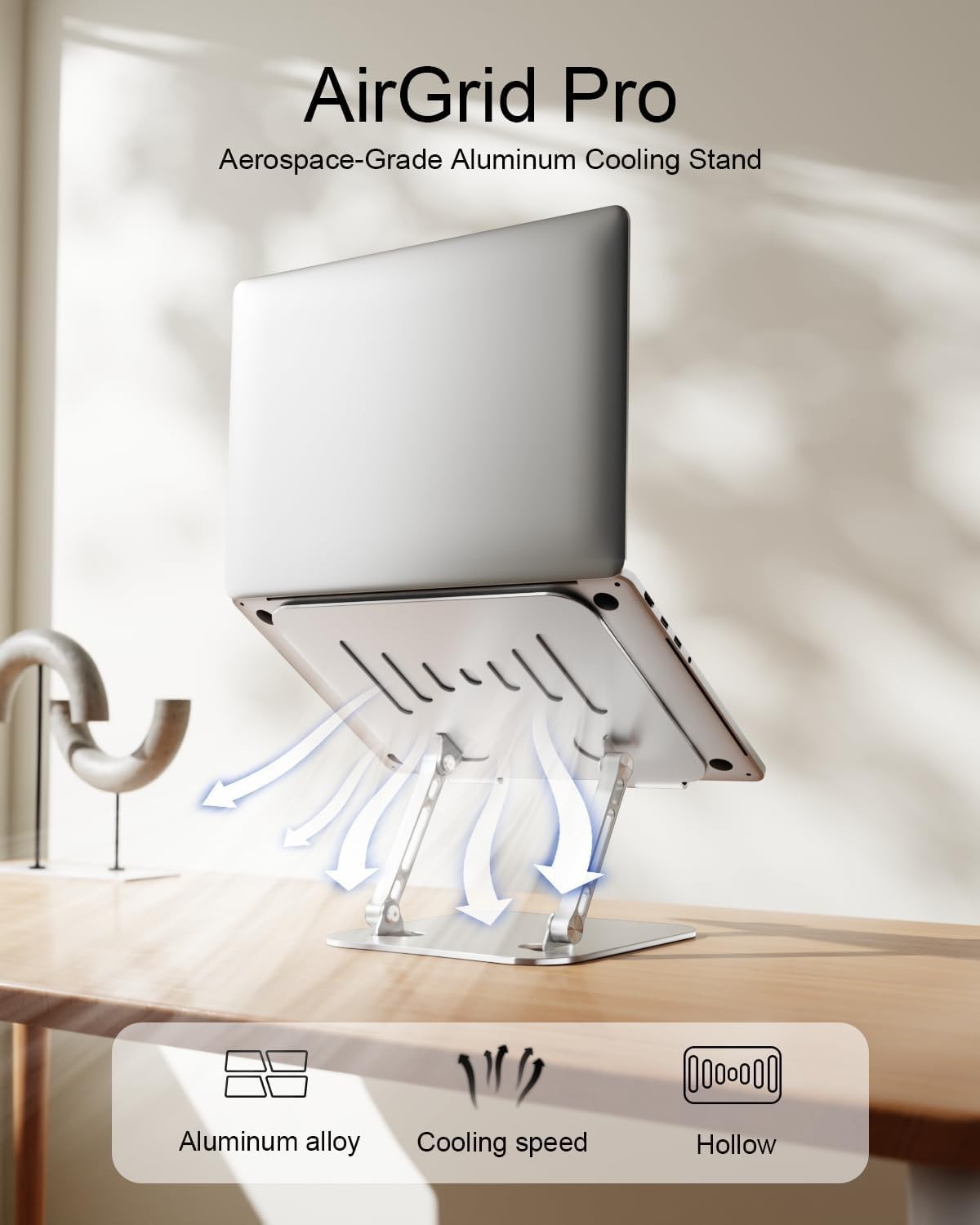 LINTYLE Laptop Stand for Desk Adjustable Height Portable Frosted Silver