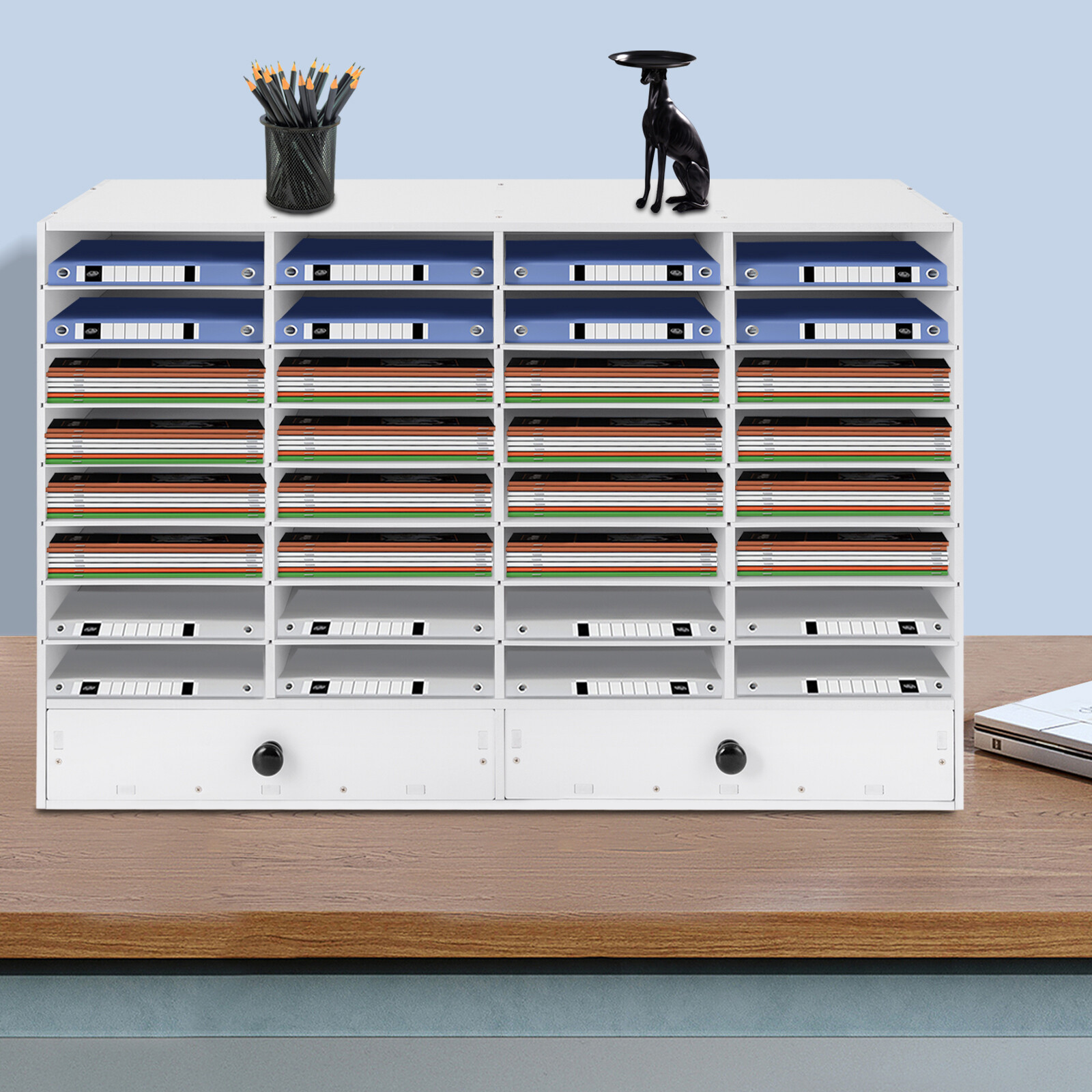 PVC 32 Slots Shelf Organizer Desk Accessories for Folders File Mail Sorter Rack
