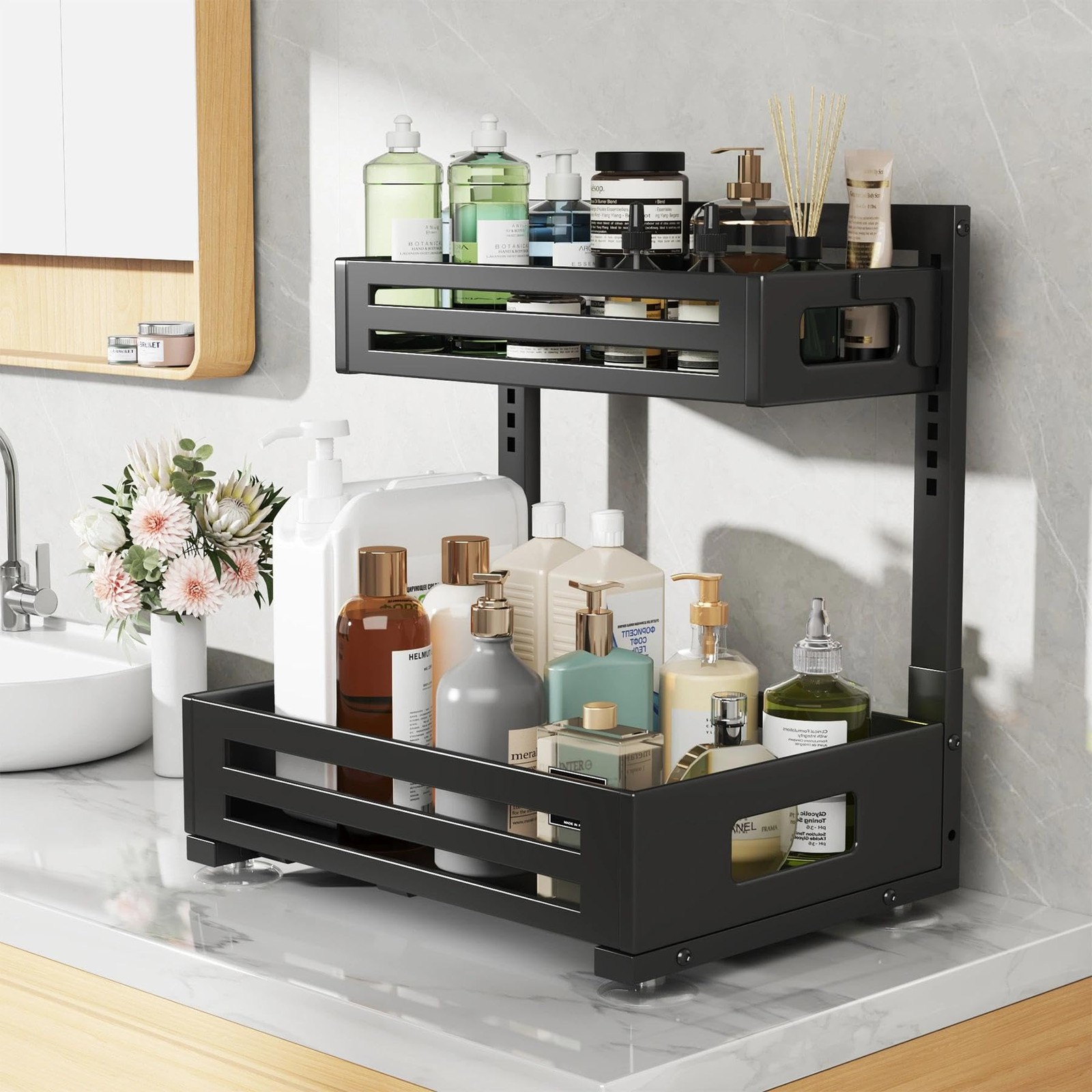 Biboraya 2 Pack Under Sink Organizer,Pull Out 2 Pack-15″Dx9.5″-16.7″H, Black
