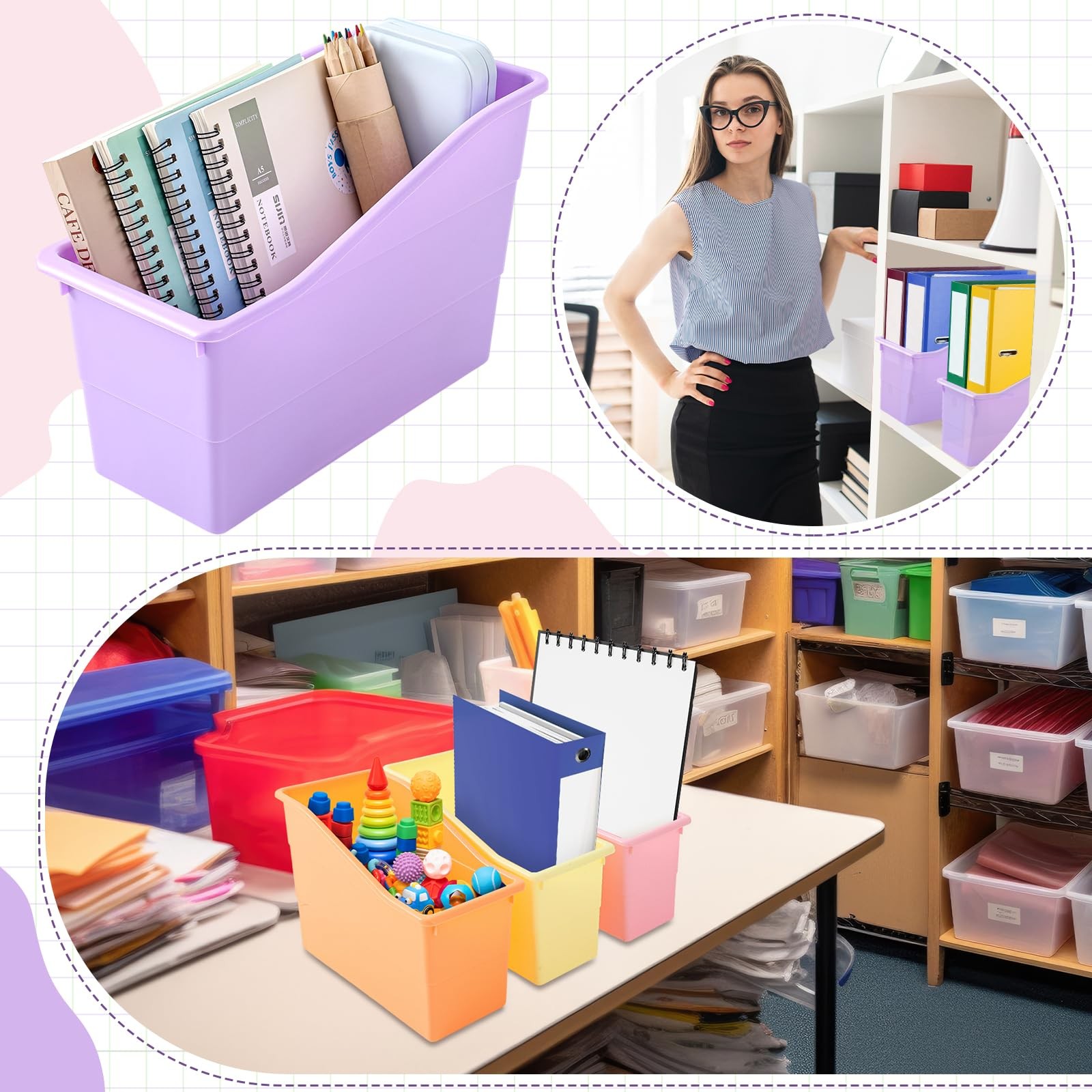 Blosssound 48 Set Book Bins for Classroom with Label Sticker Book Box Baskets…