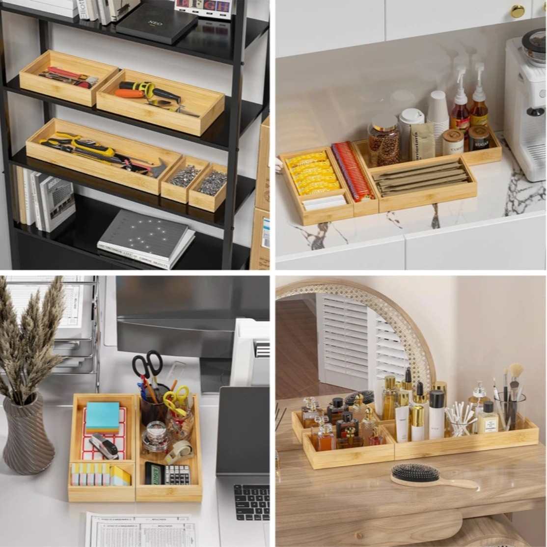 Lixple Bamboo Drawer Organizers Lot of 2 NEW IN BOX