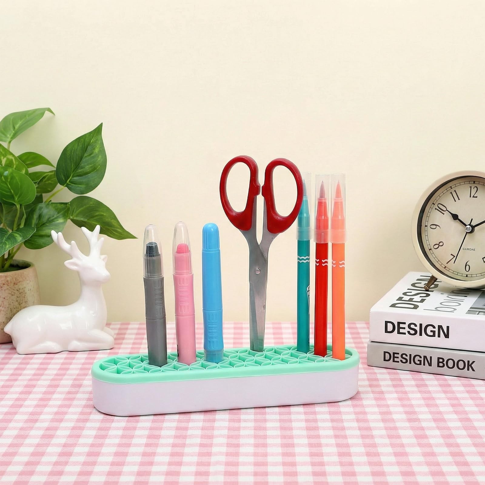 Elsjoy 3 Pack Silicone Makeup Brush Holder, Desktop Pink, Gray, Green