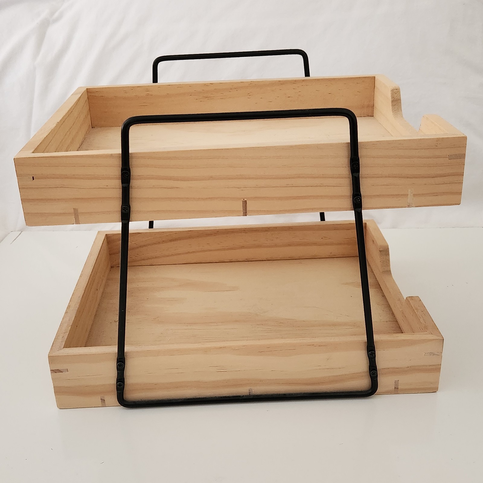 Hearth & Hand 2-Tier Pine Wood Metal Paper Tray Desktop Organizer Letter Holder