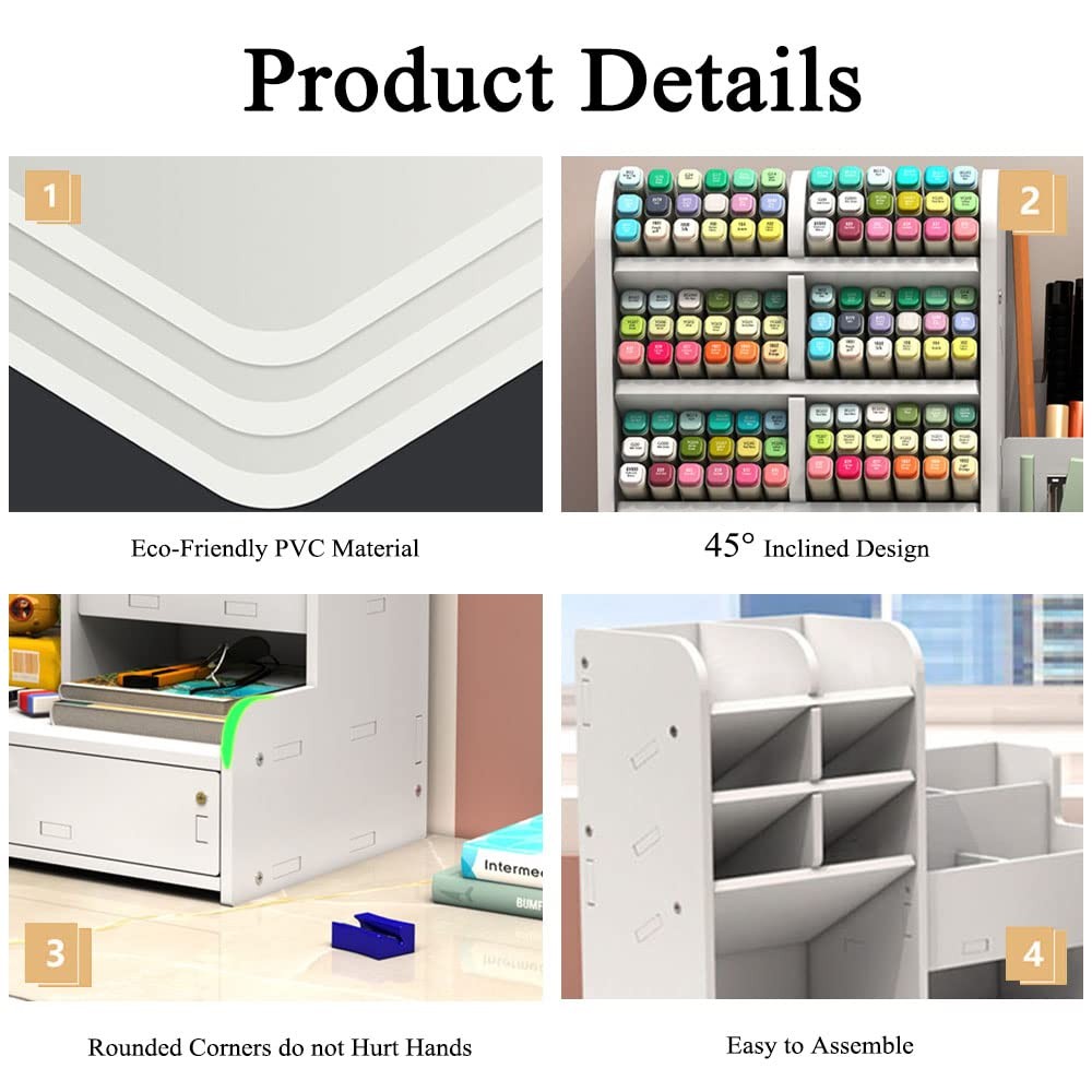 White Pen Organizer with Drawer DIY Pencil Holder Desk Tidy Caddy PB17