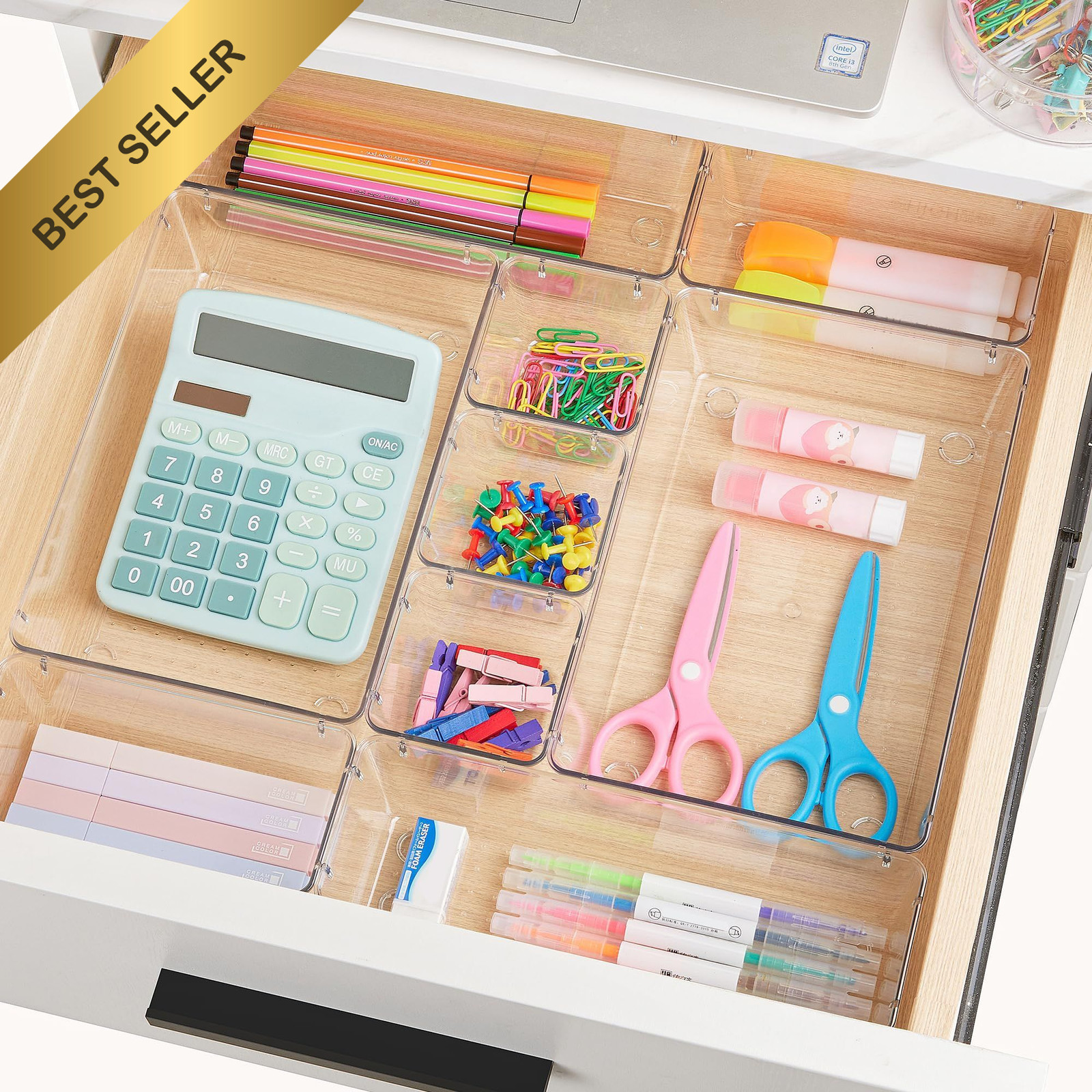 Vtopmart 44pc Clear Drawer Organizer Set 4 Size Plastic Vanity Makeup Storage