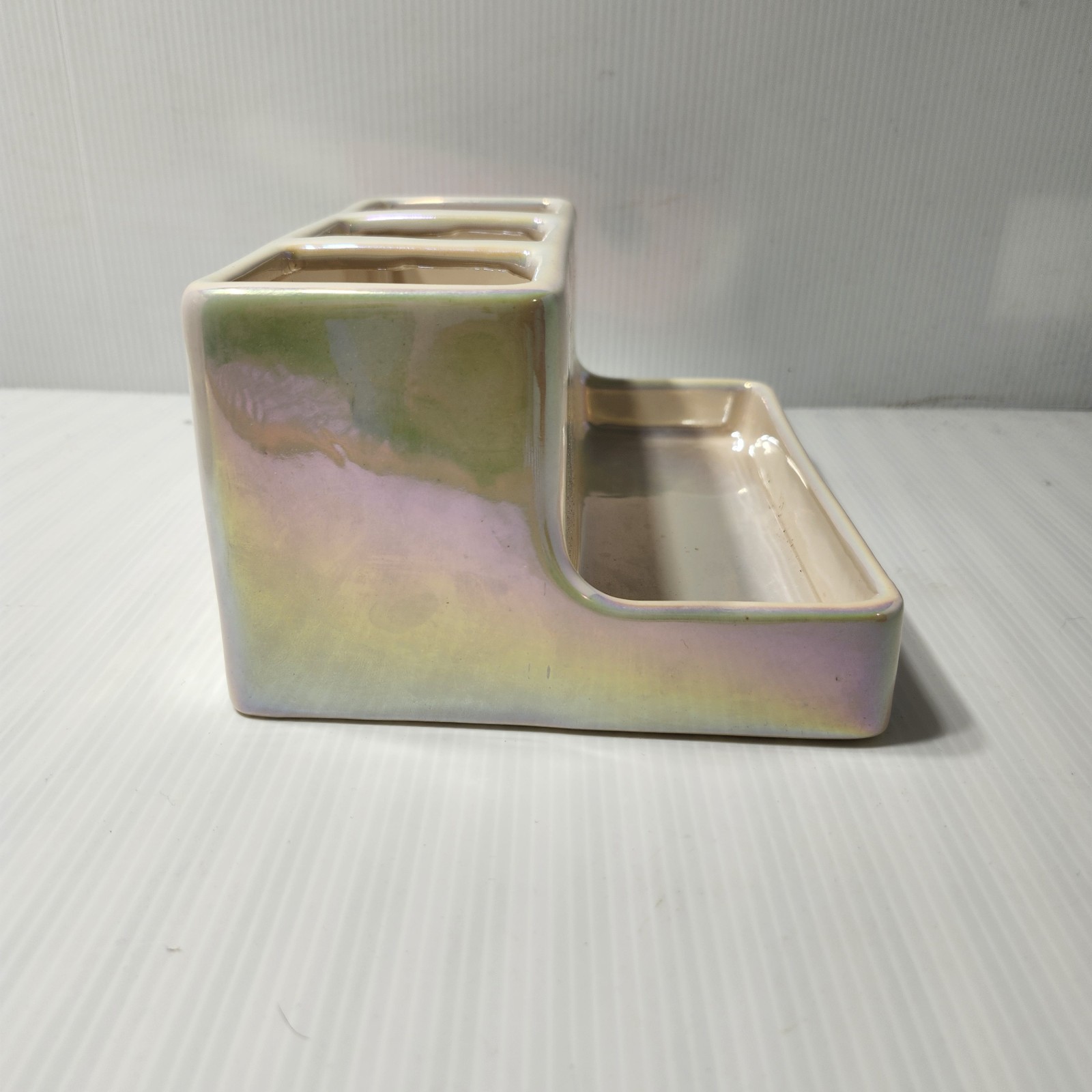 Rae Dunn THINGS Ceramic Desk Bathtoom Organizer 3 Comparmtnets Tray Iridescent