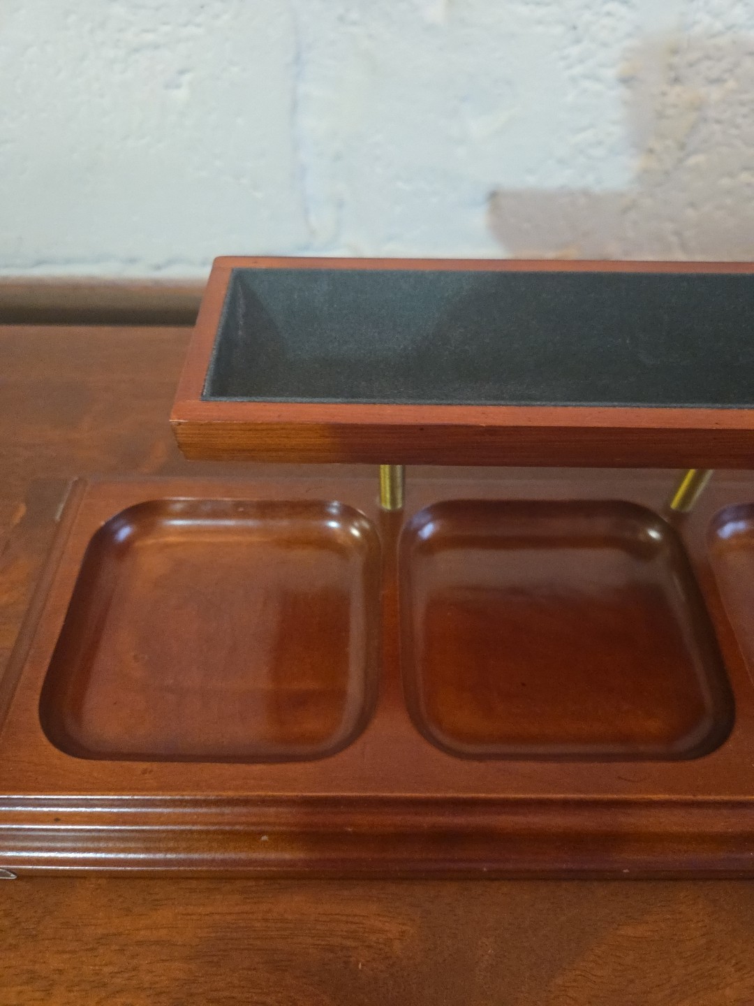 Bombay Co 1996 2 Tier Wood Office Desktop Organizer Dresser Tray Brass Corners