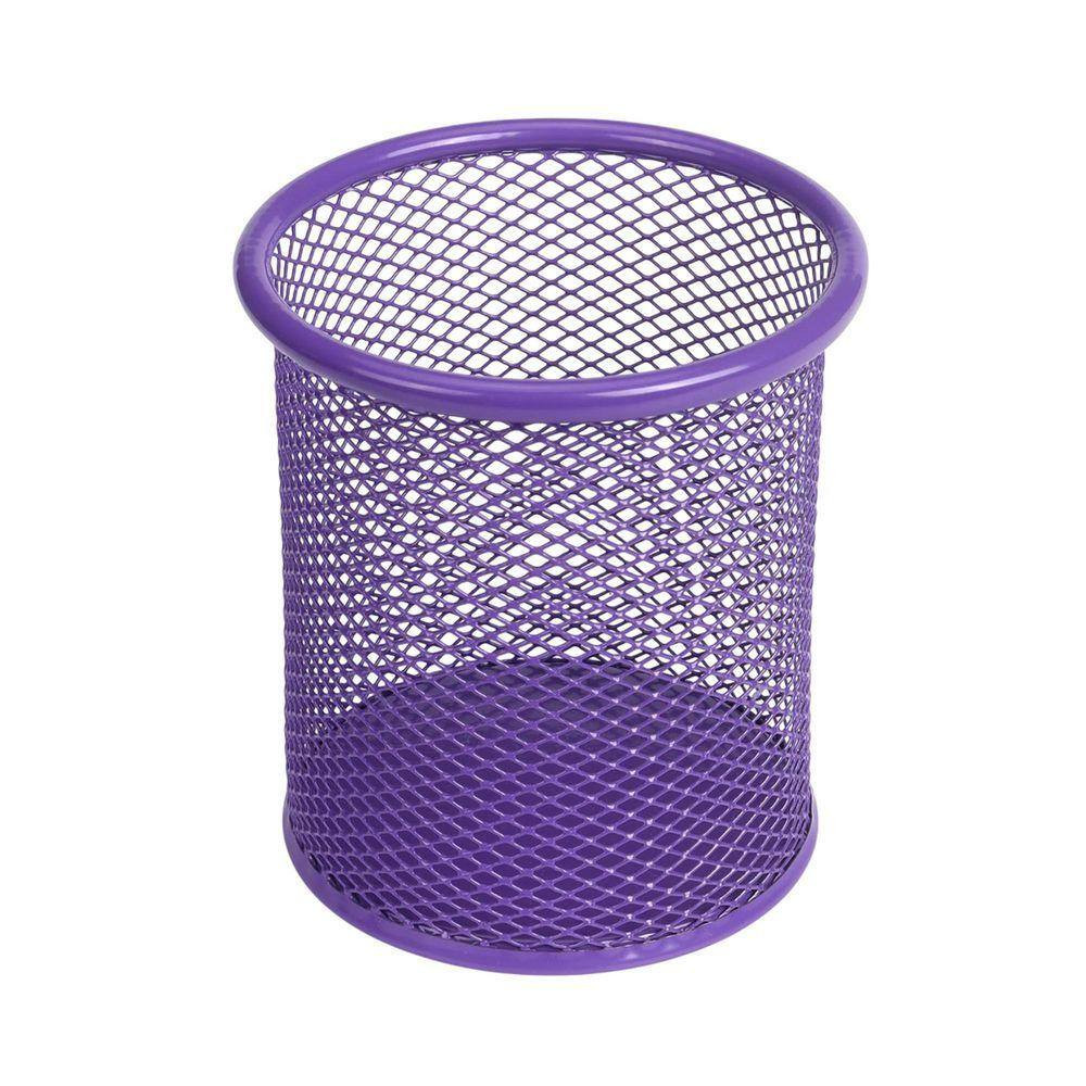 3.5 X 3.5 X 3.9 Inches Mesh Metal Pen Holder Cup for Desk Office, Purple, Holds