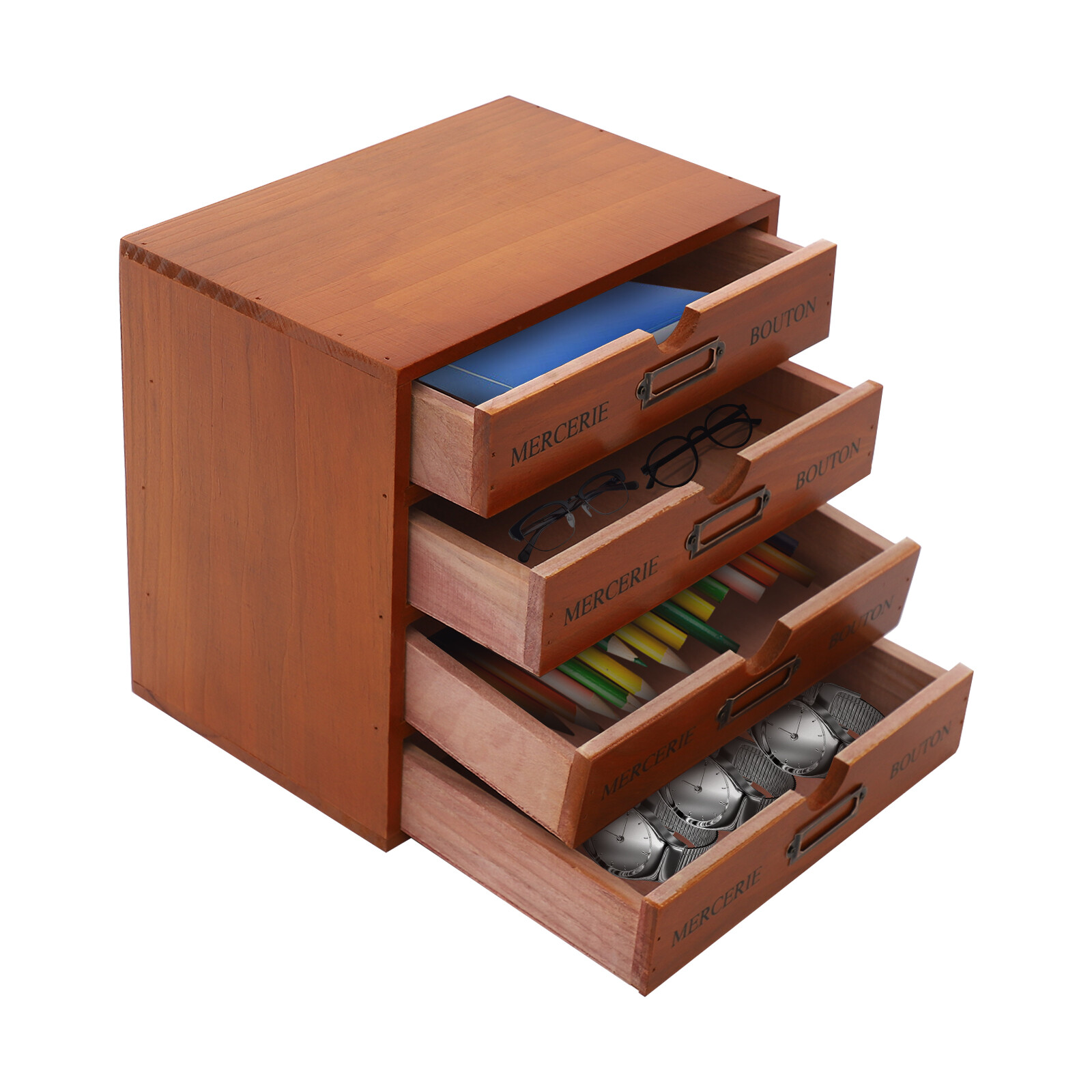 Desk Organizer with 4 Drawers, Vintage Wooden Storage Box Drawer Organizer NEW