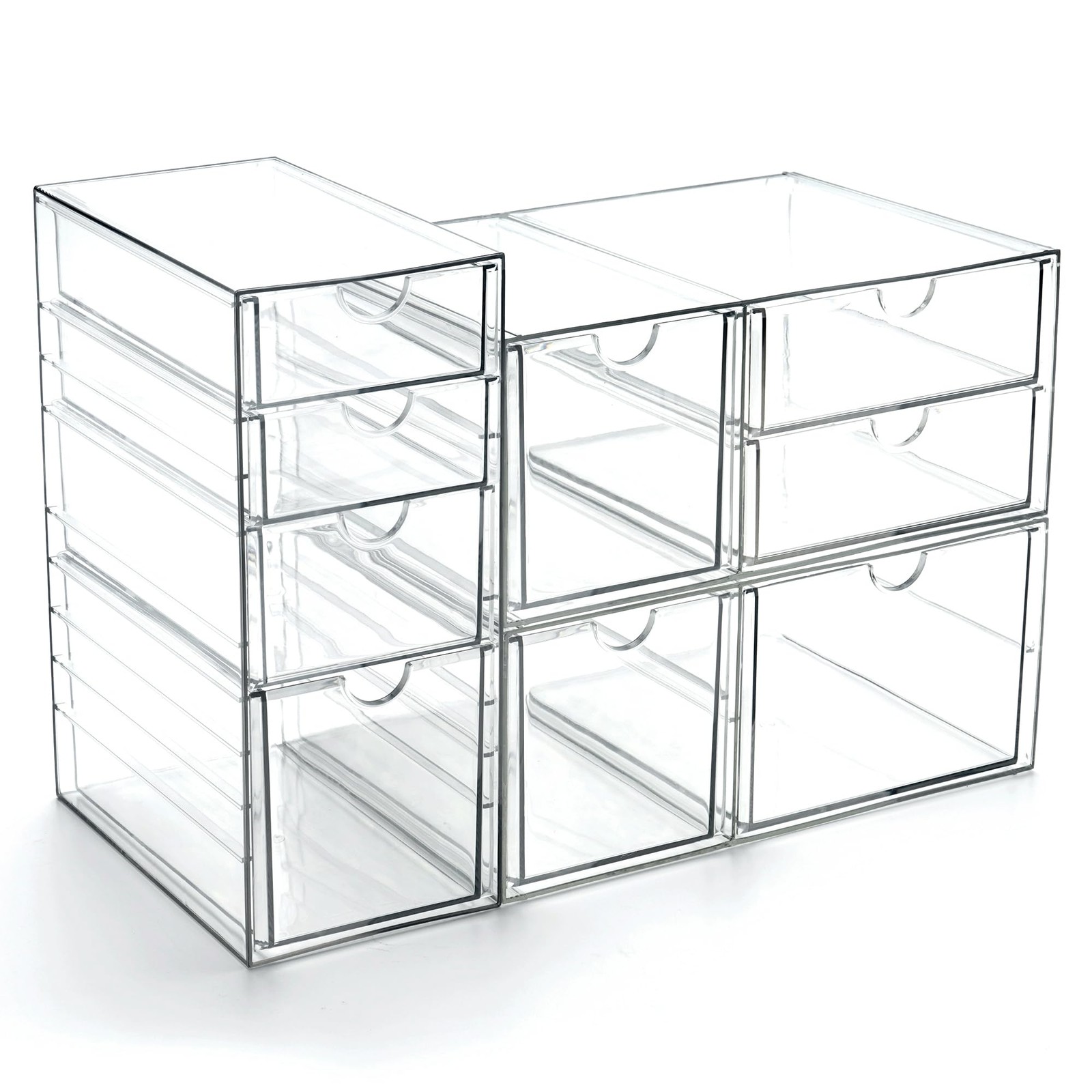 Prsildan Acrylic Drawer Makeup Organizer with 9 Drawers, Set of 3 Office Desk…