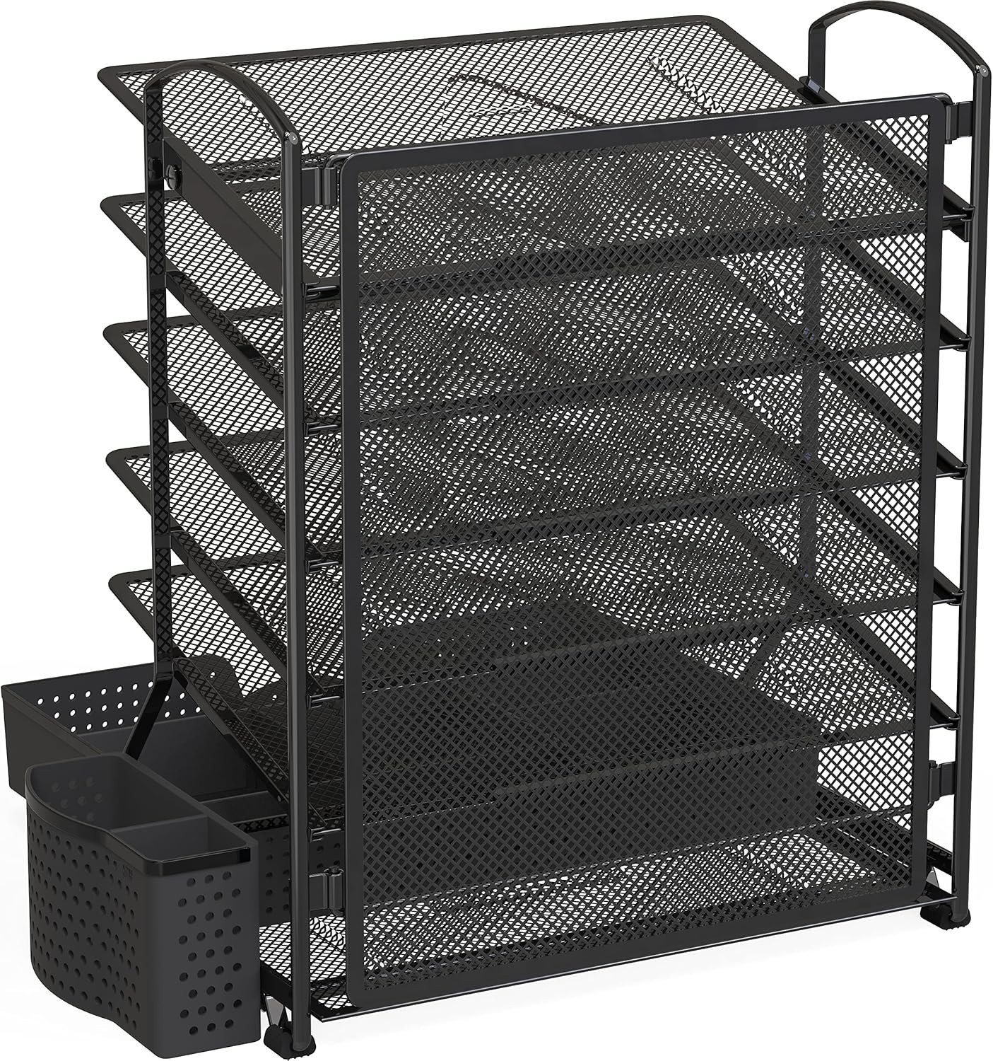 6-Tier Desk Document File Tray Organizer with Supplies Sliding Drawer, Black