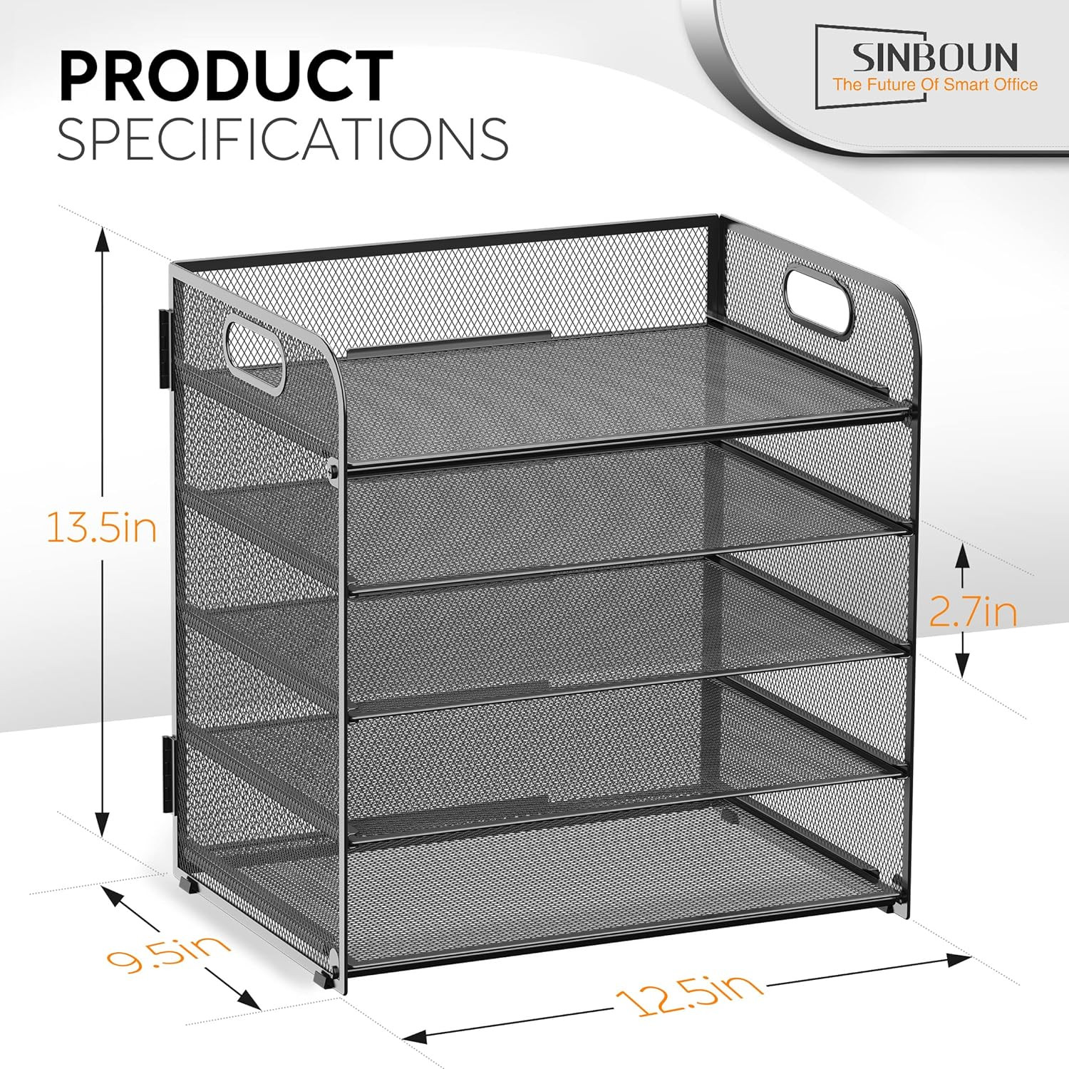 5-Tier Metal Letter Tray Organizer with Handle – Office Desk File Storage – Blac