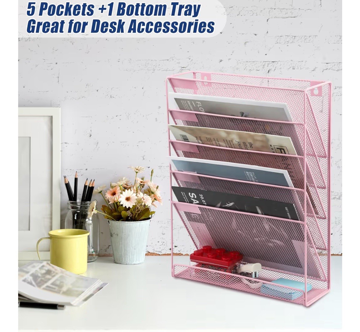 EASEPRES Desk File Organizer Mesh 6-Tier, Hanging Wall Mount